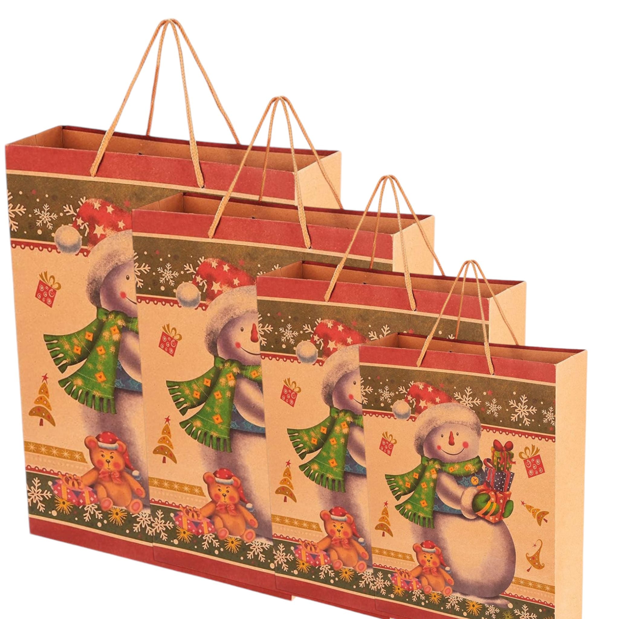 12 Bolsas De Regalo Navidad Kraft 4 Tamaños