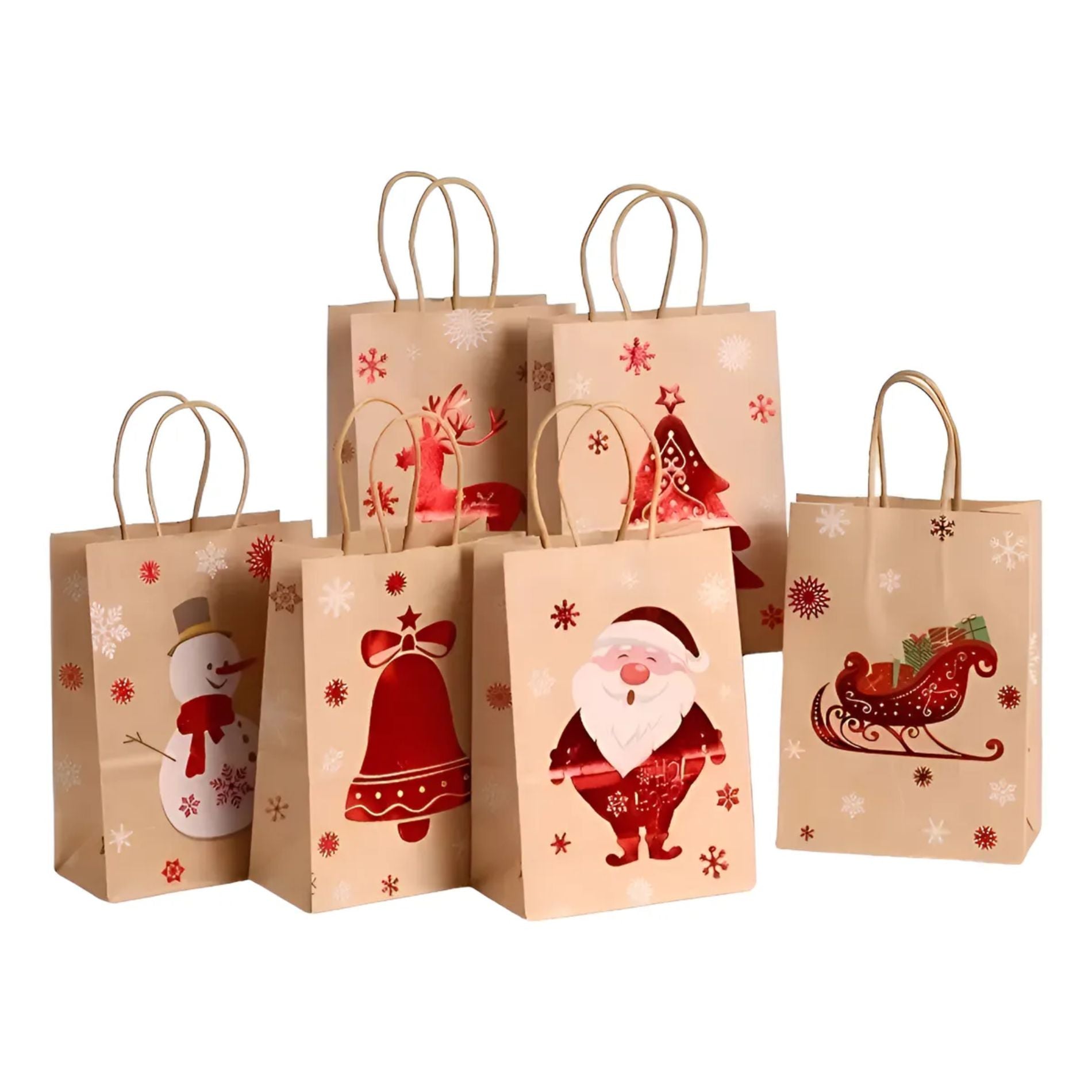 Bolsas Para Regalo Navidad Kraft X12 + Cintas