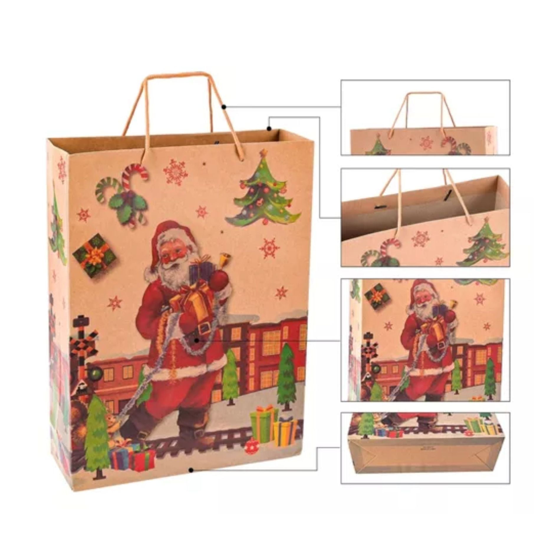 12 Mini Bolsas Regalo Navidad Kraft XS