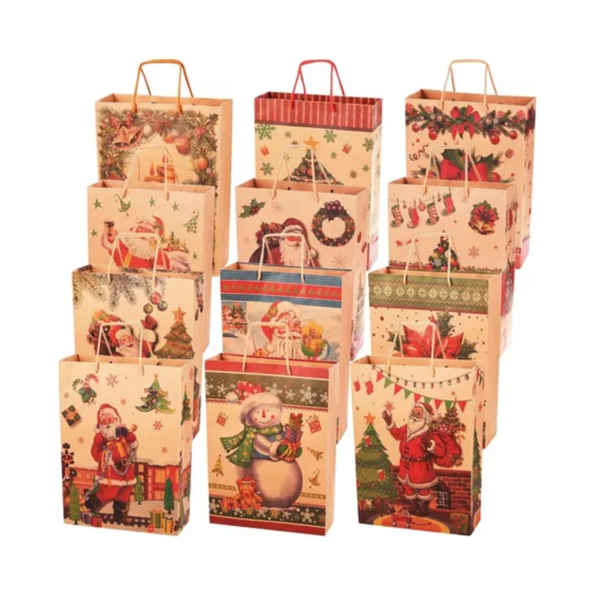 12 Mini Bolsas Regalo Navidad Kraft XS