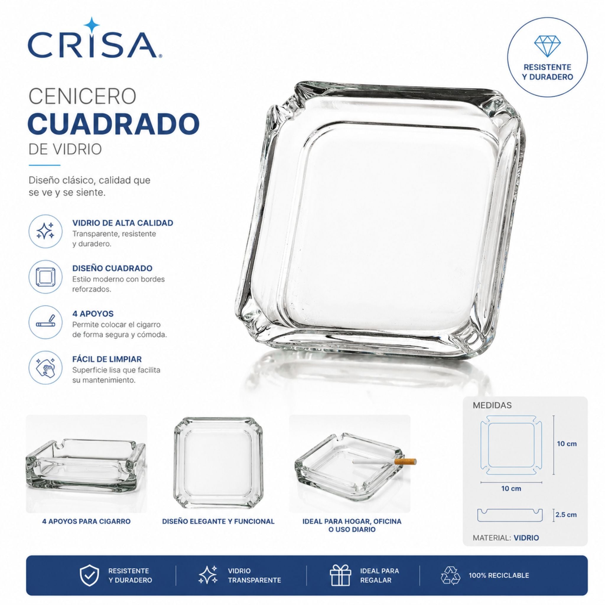 Cenicero De Vidrio Premium Crisa