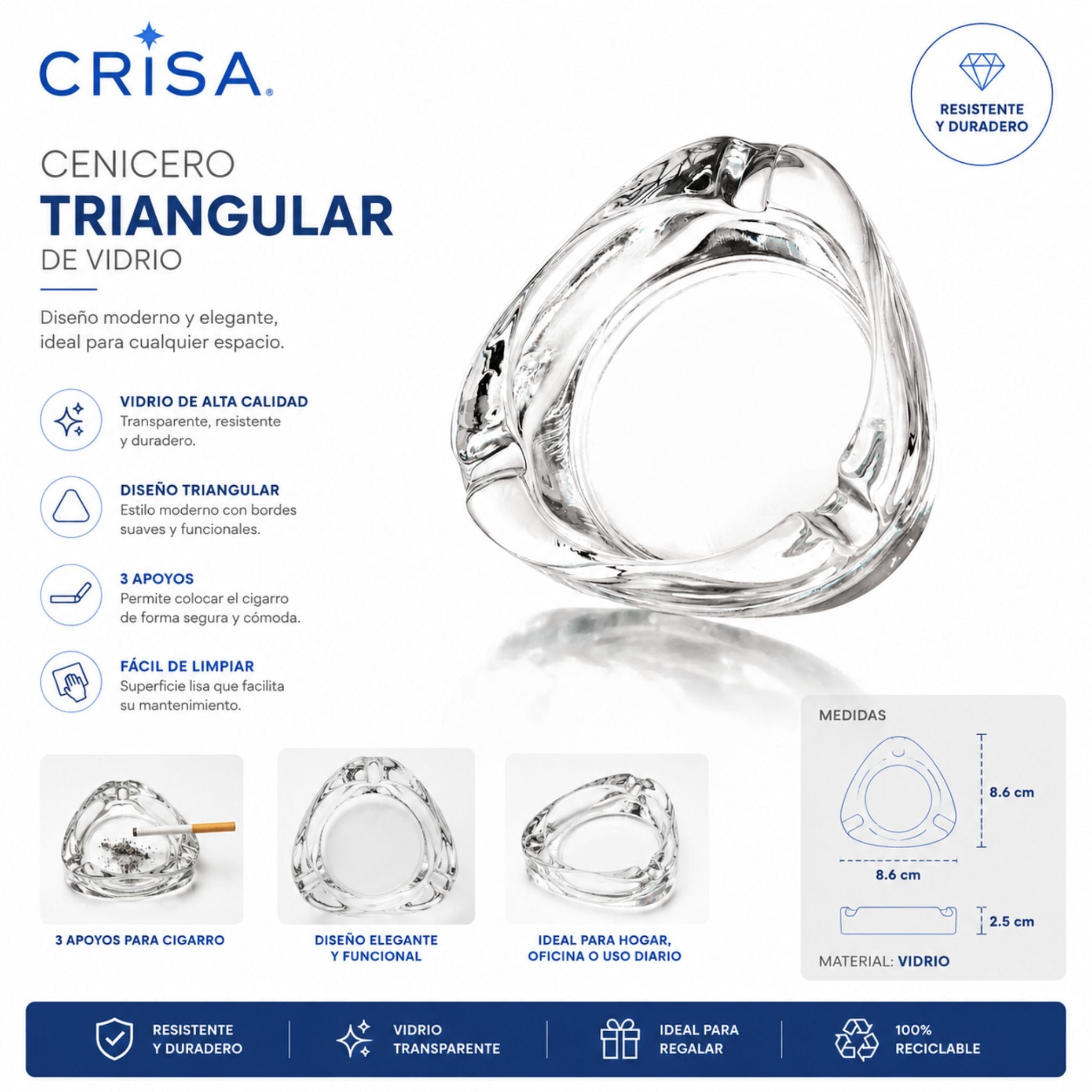Cenicero De Vidrio Premium Crisa