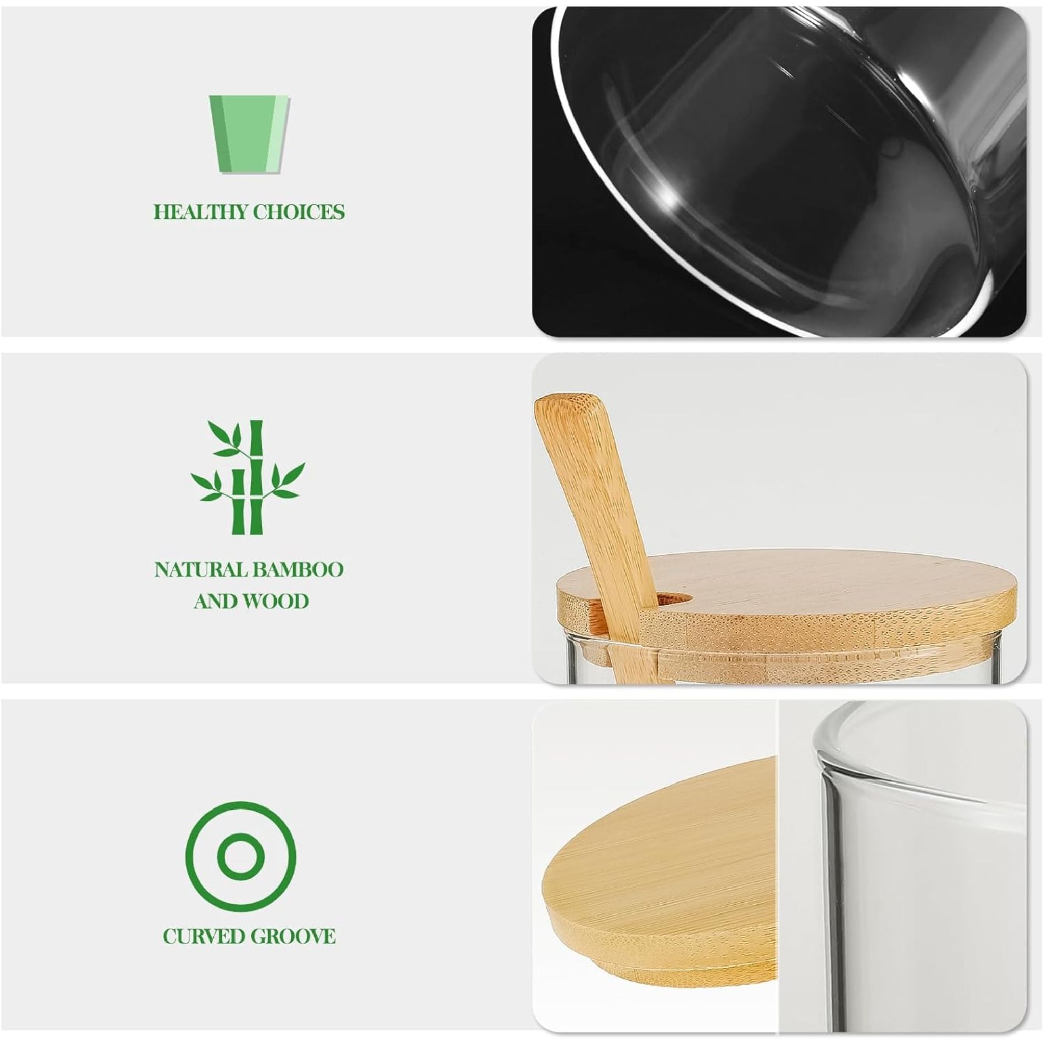 3 Frascos De Vidrio Tapa Bambú + Base