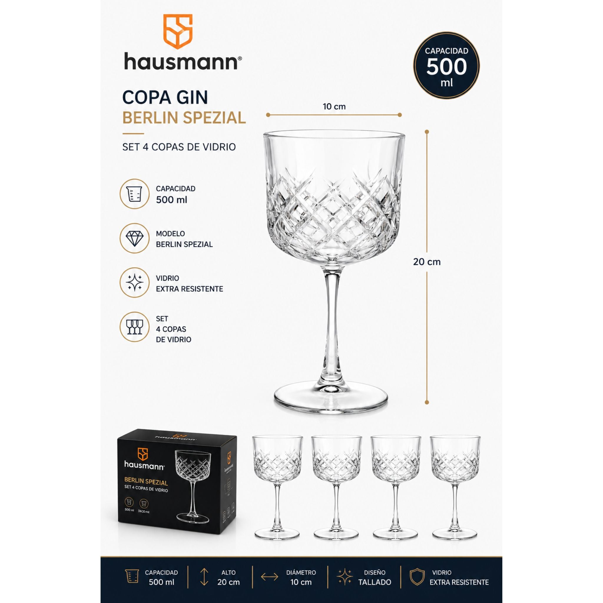 4 Copas de Gin Hausmann 500ml