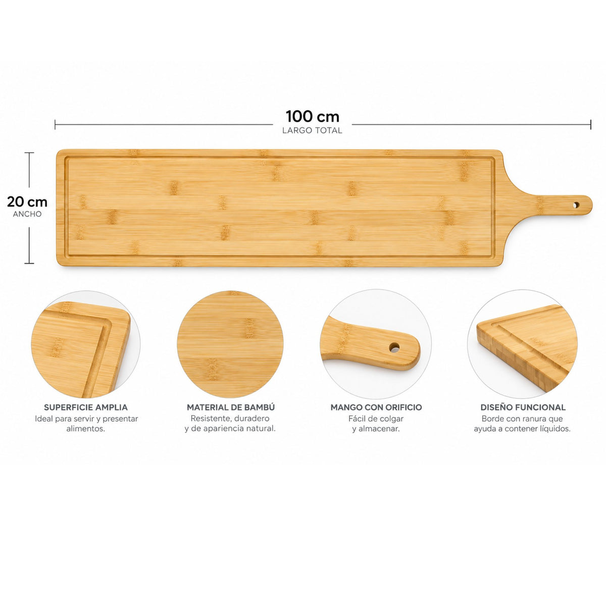 Tabla Bambú Picoteo 100cm