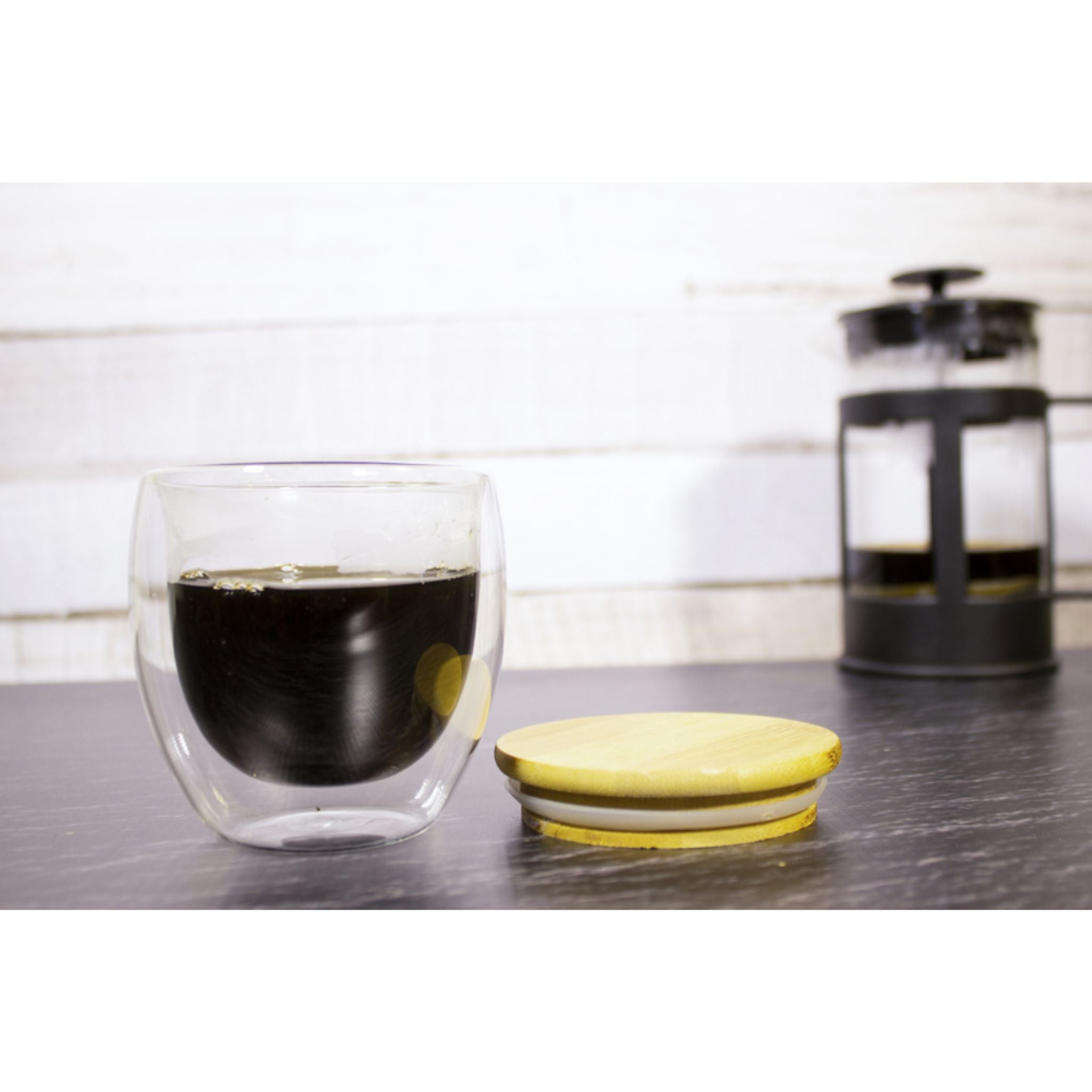 Taza Doble Pared + Tapa Bambú