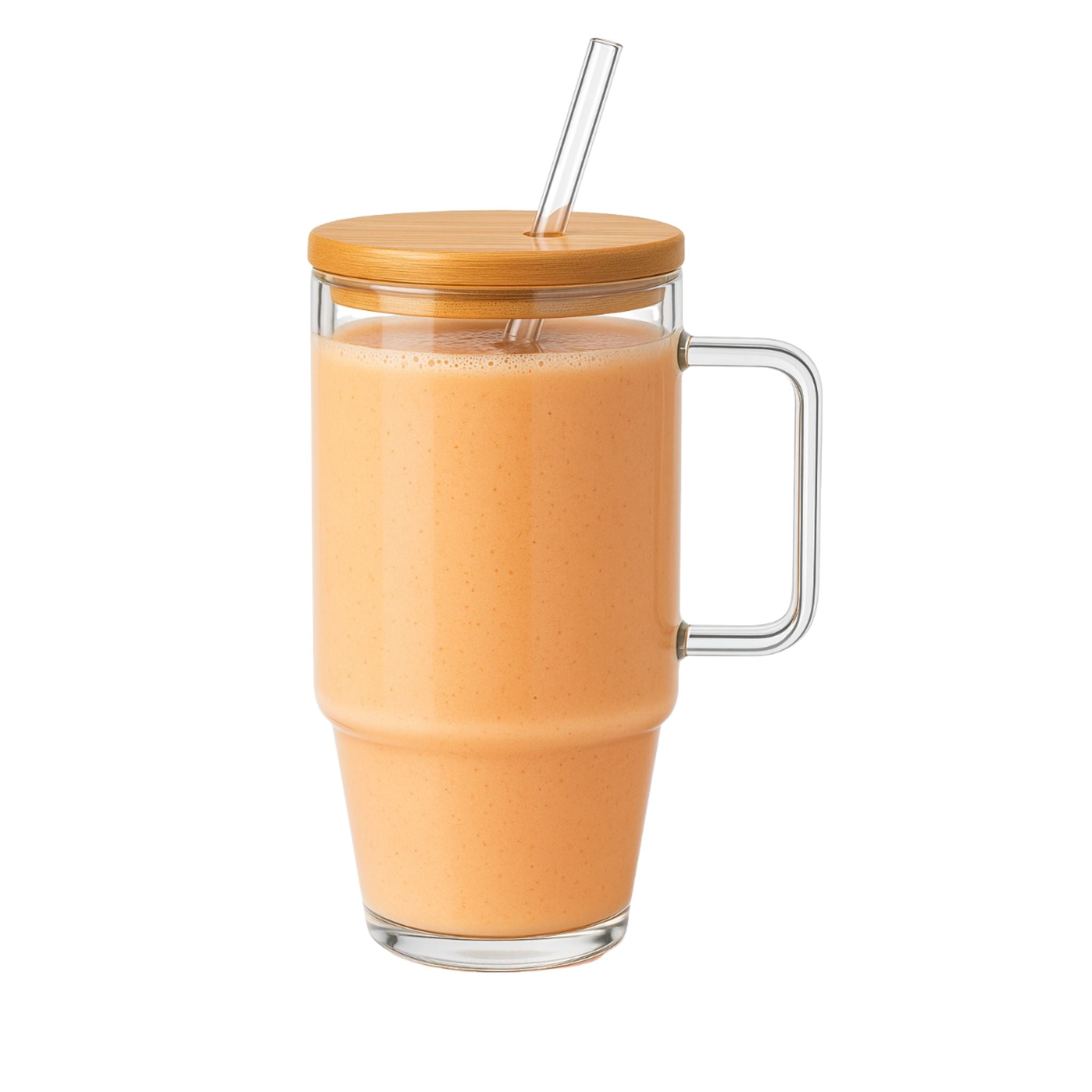 Vaso Vidrio Tapa Bambú y Bombilla