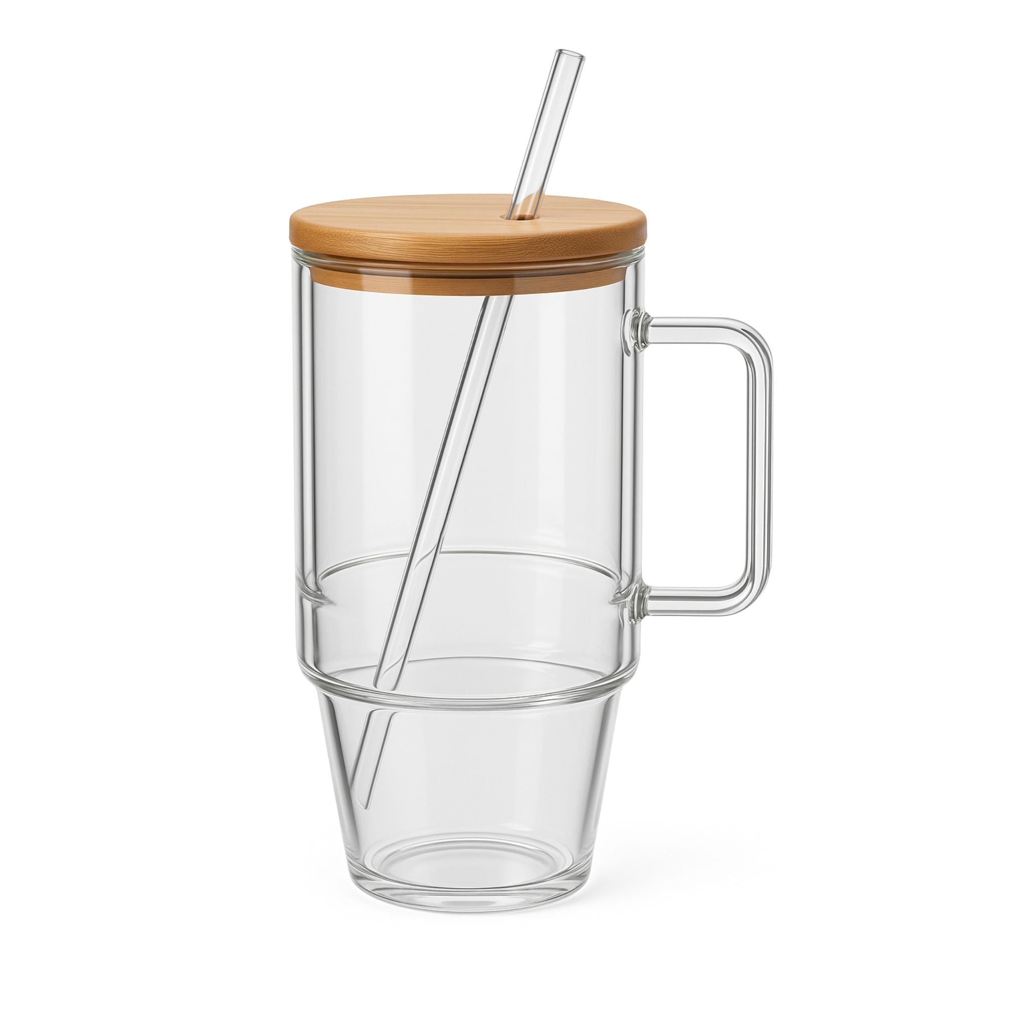 Vaso Vidrio Tapa Bambú y Bombilla