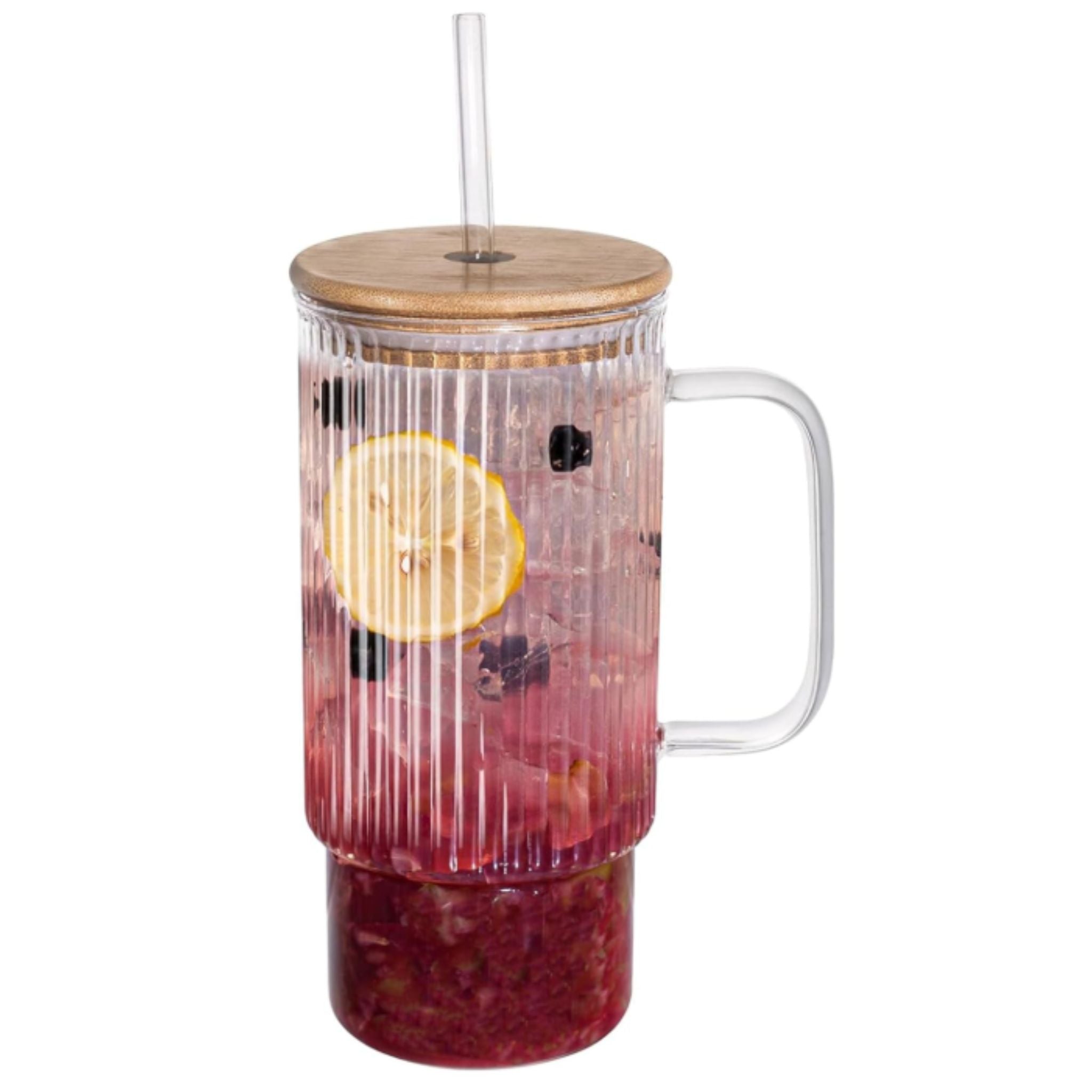 Vaso Vidrio Tapa Bambú y Bombilla