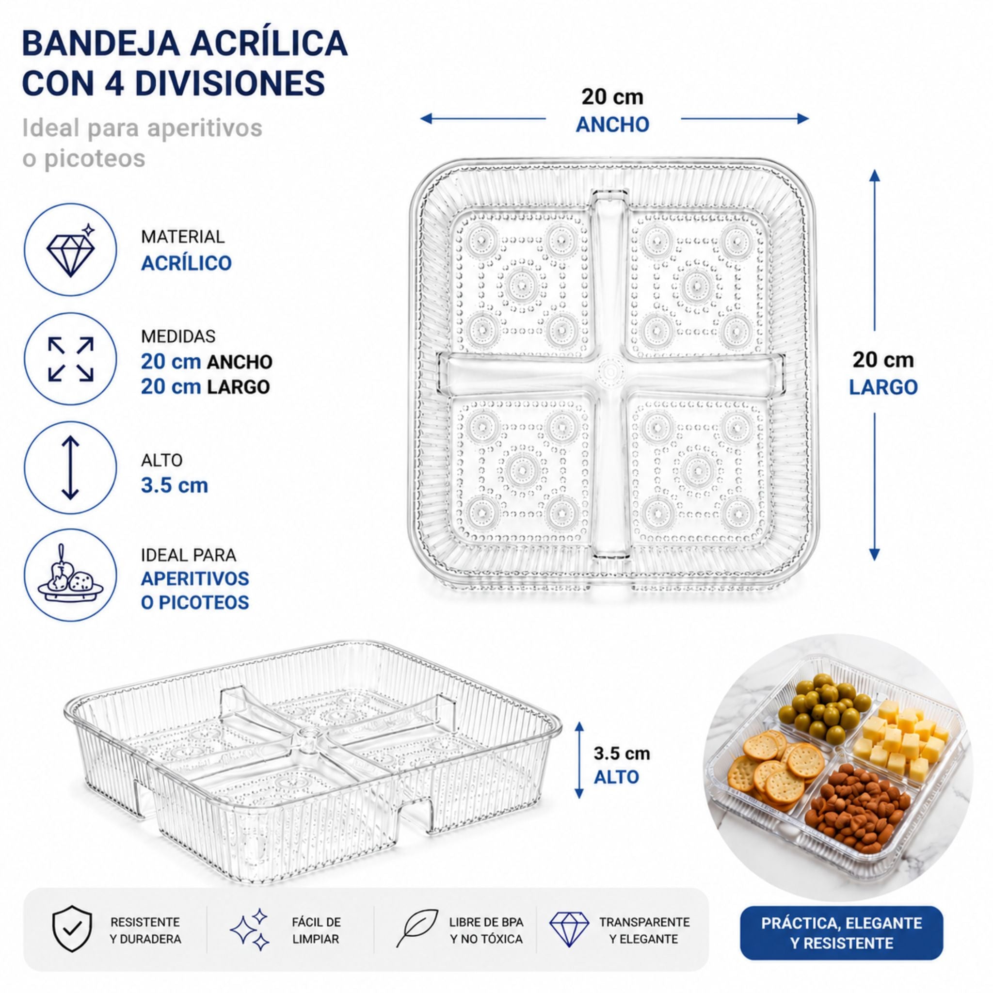 3 Bandejas Acrílicas 4 Divisiones