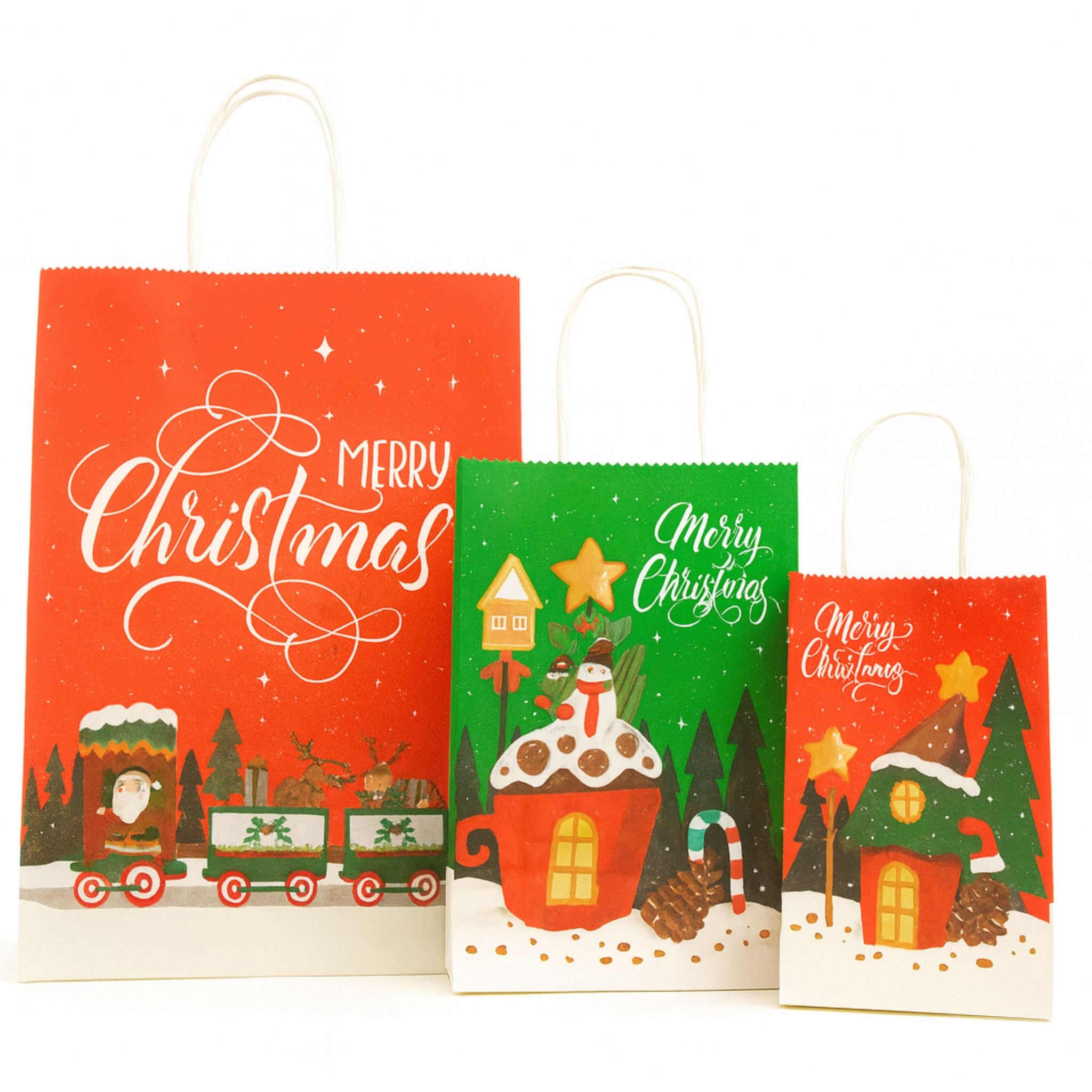 12 Bolsas 3 Tamaños Kraft + Cintas