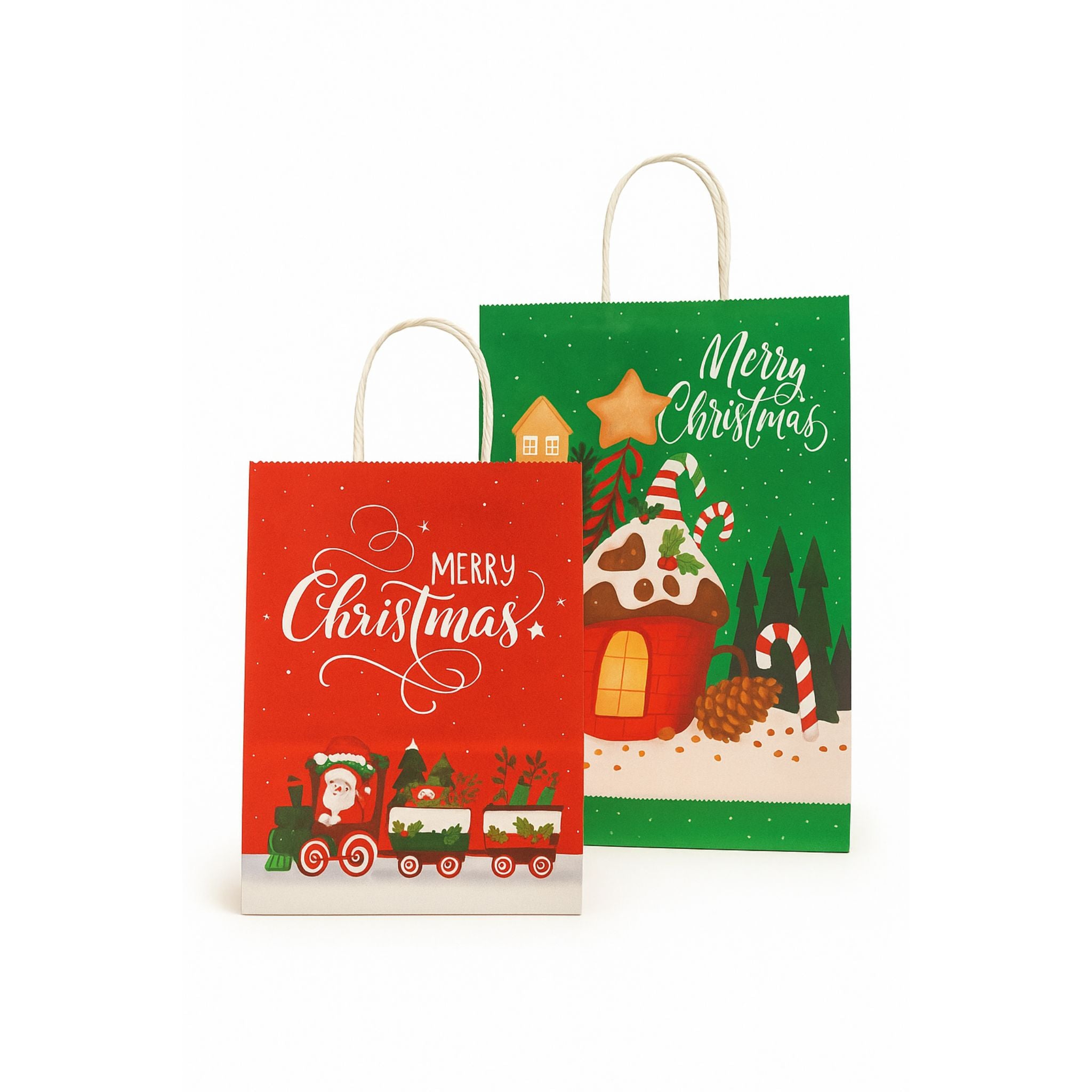 24 Bolsas Navideñas Kraft M - S +Cintas