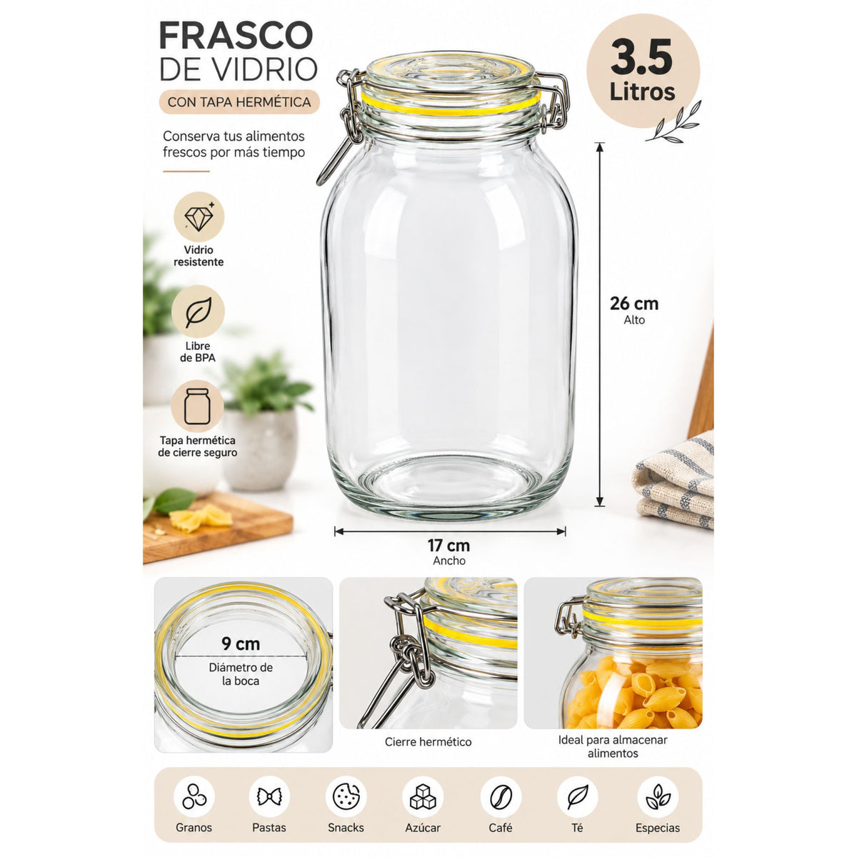 Frasco De Vidrio Hermetico 3.5L