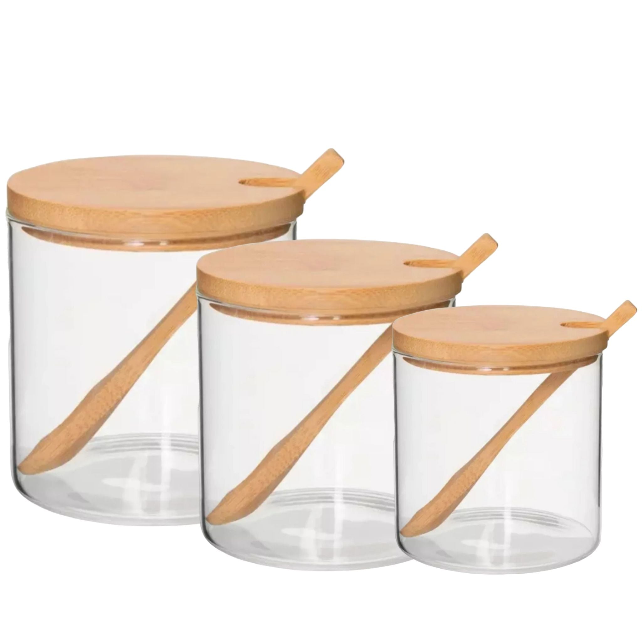 Frascos De Vidrio Tapa y Cuchara Bambú X3