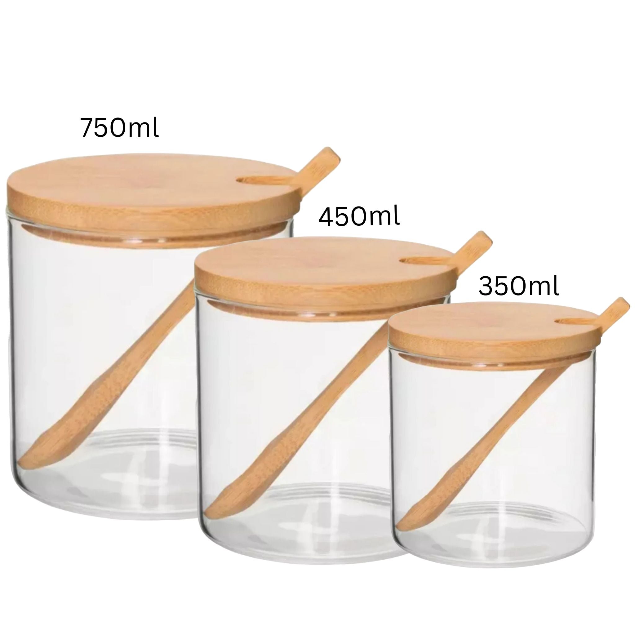 Frascos De Vidrio Tapa y Cuchara Bambú X3