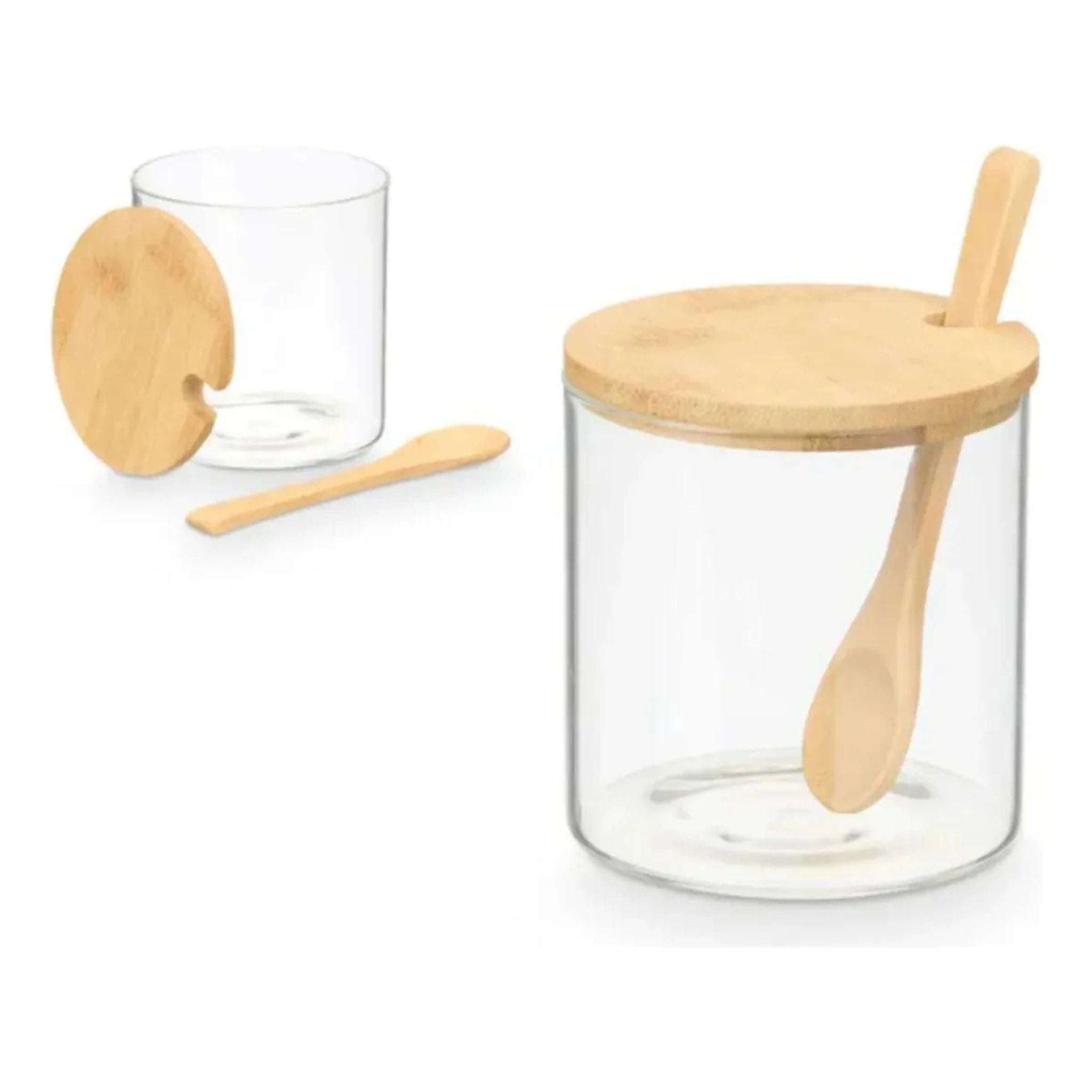 Frascos De Vidrio Tapa y Cuchara Bambú X3