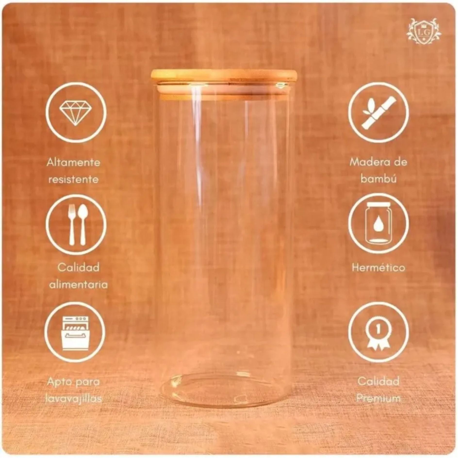 Frasco De Vidrio Tapa Bambú 1.5L