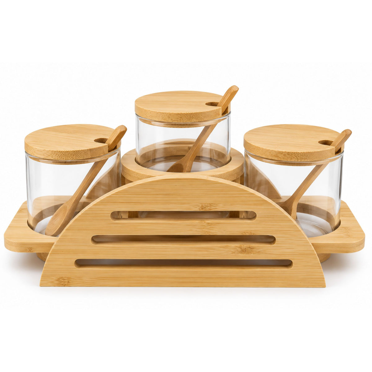 Set 3 Frascos con Soporte Bambú