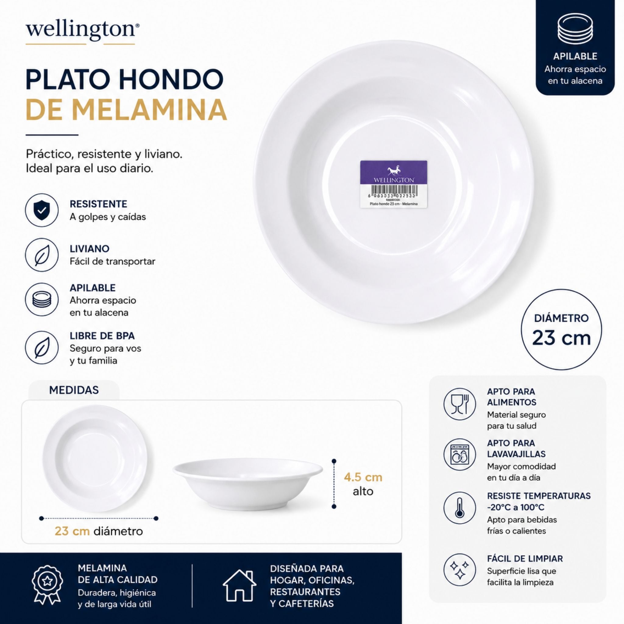 Plato Hondo Melamina 23cm