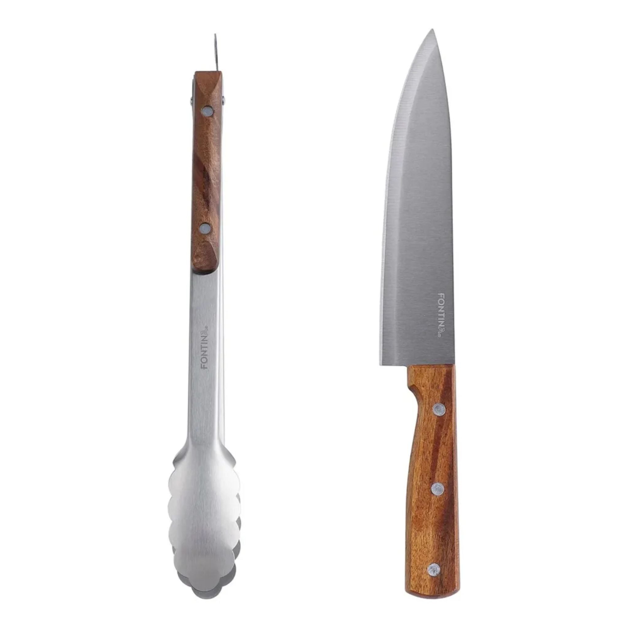 Tabla Madera + Cuchillo + Pinza Asado