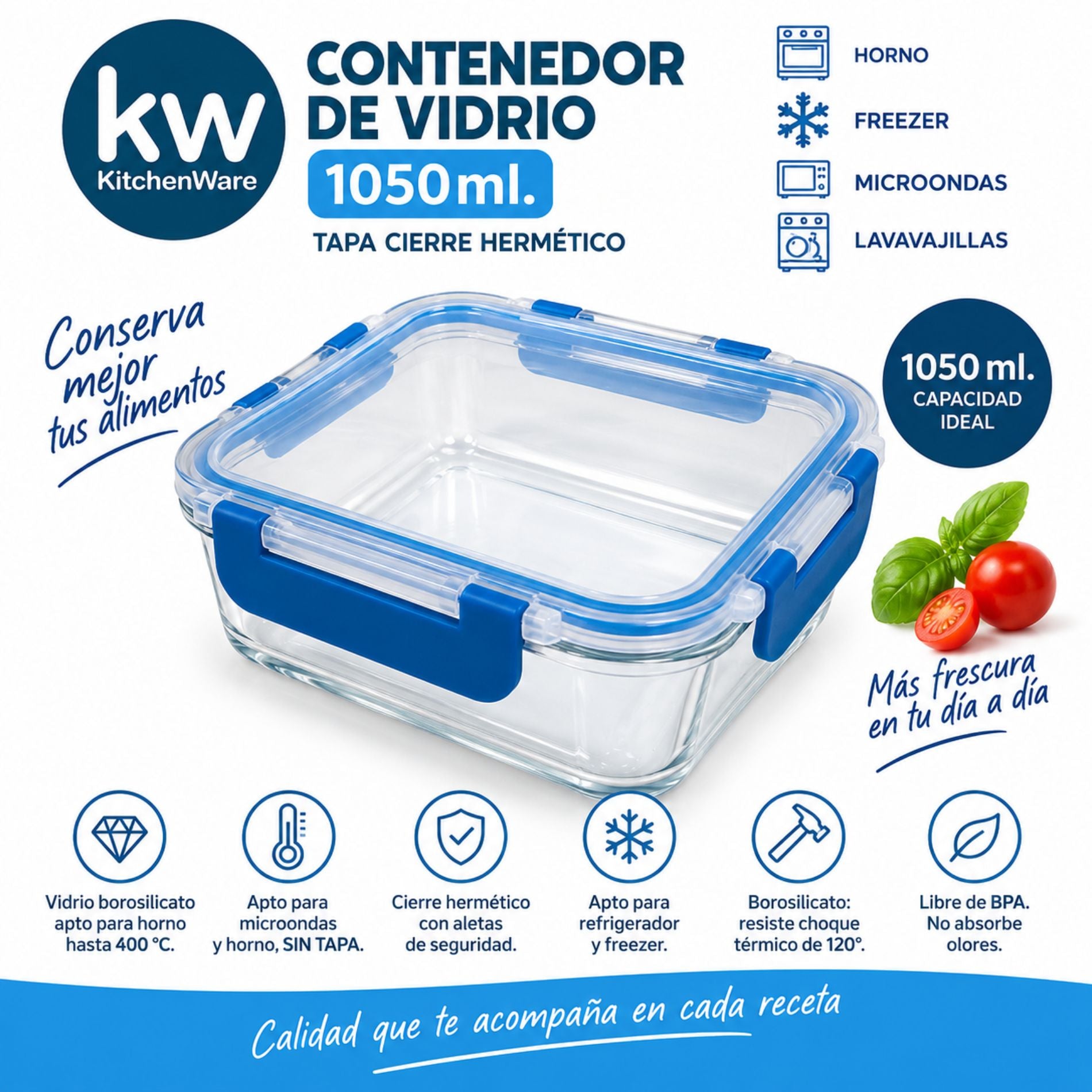 Contenedor de Vidrio 1050ml