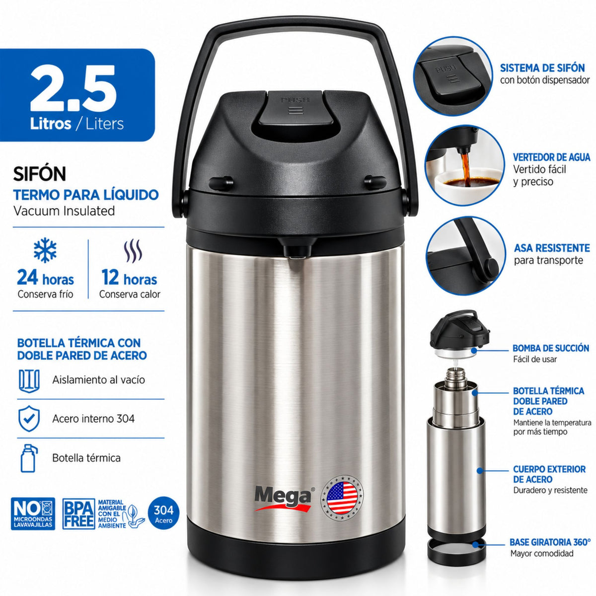 Termo Sifón Mega 2,5L Inox
