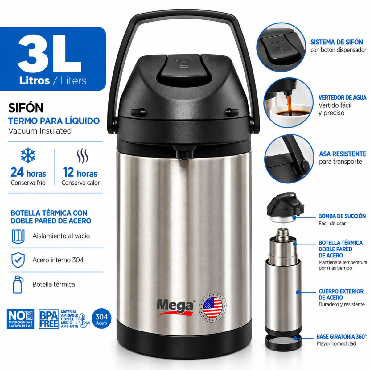 Termo Sifón Mega 3L Inox