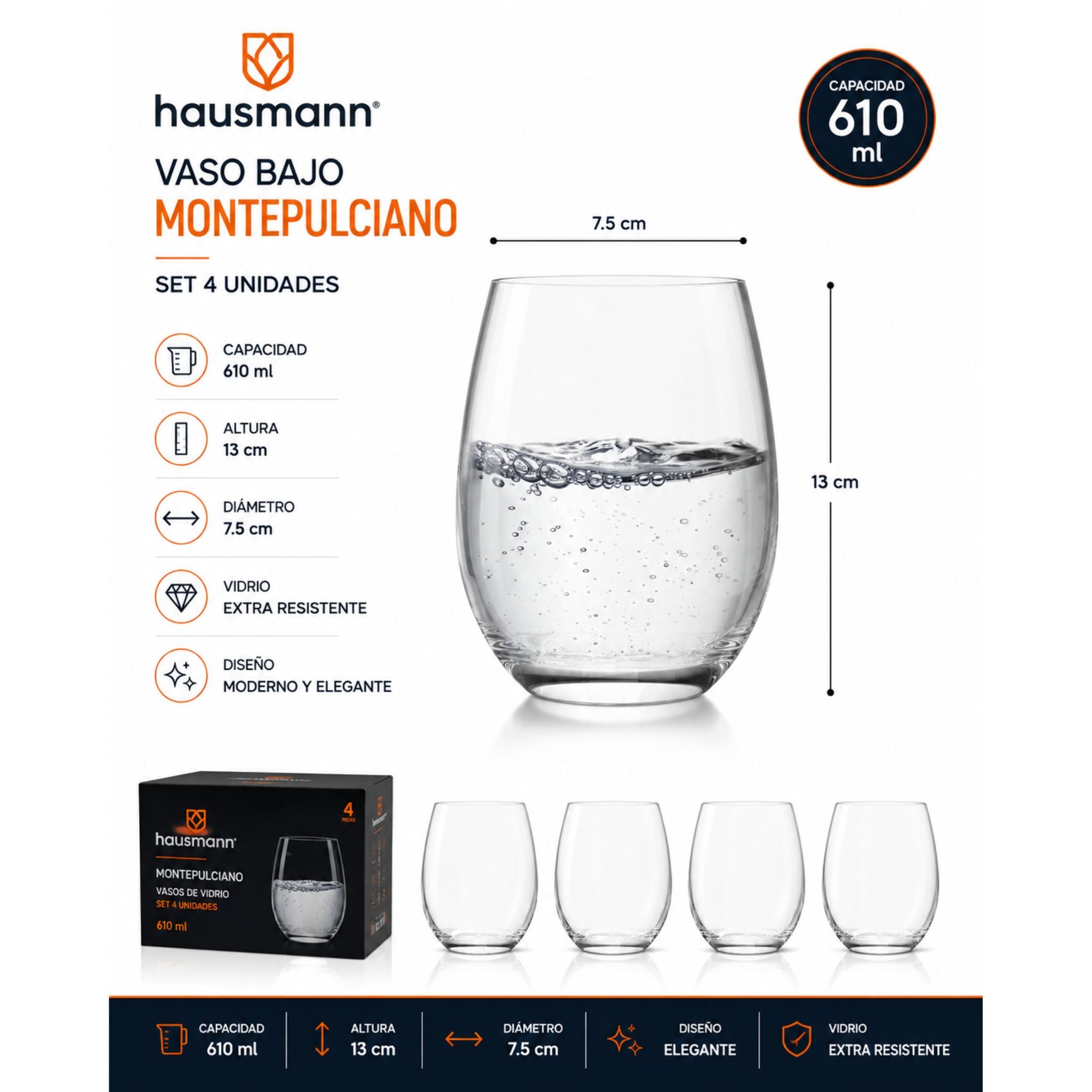 Vasos De Vidrio Bajo Hausmann 610ml