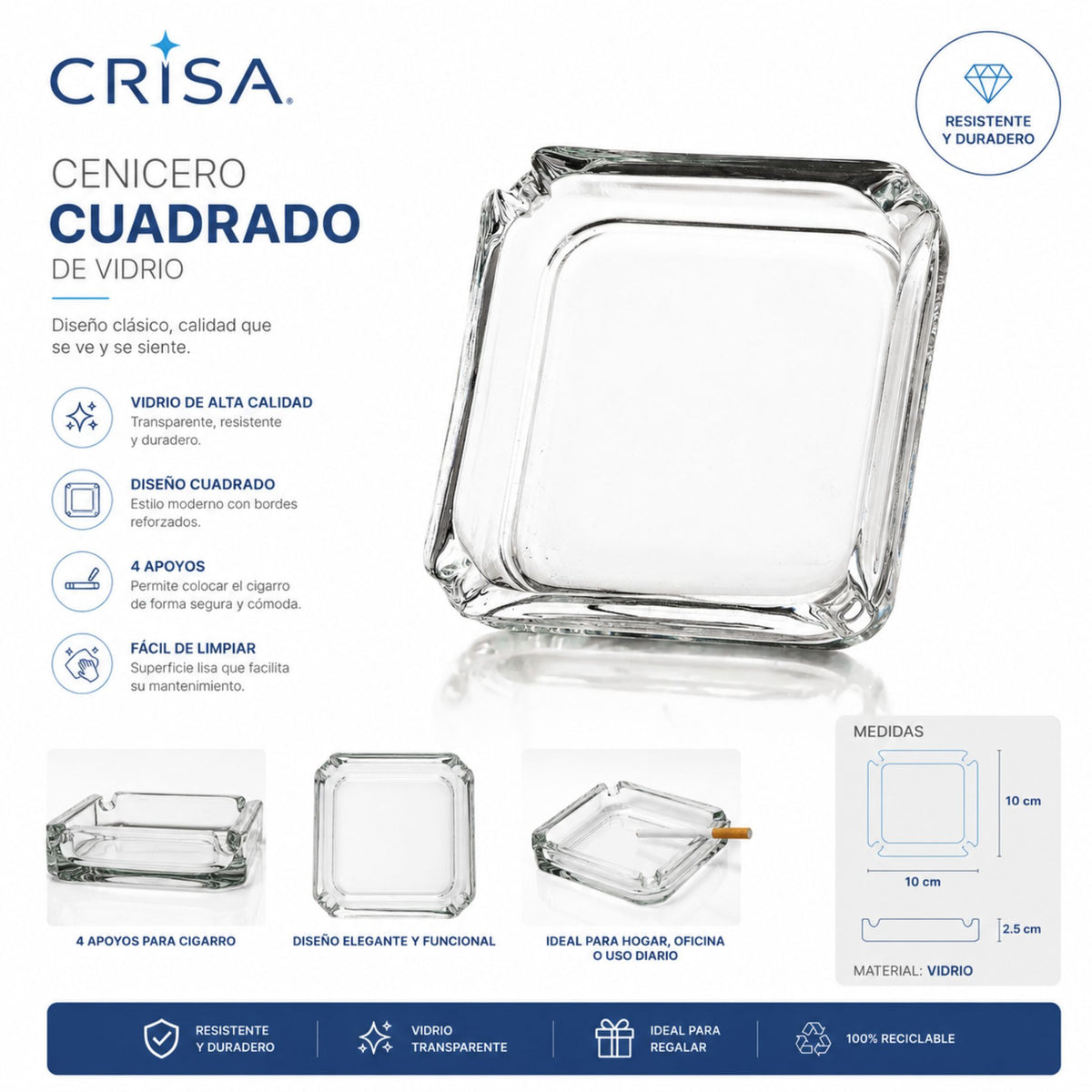 Cenicero De Vidrio Premium Crisa
