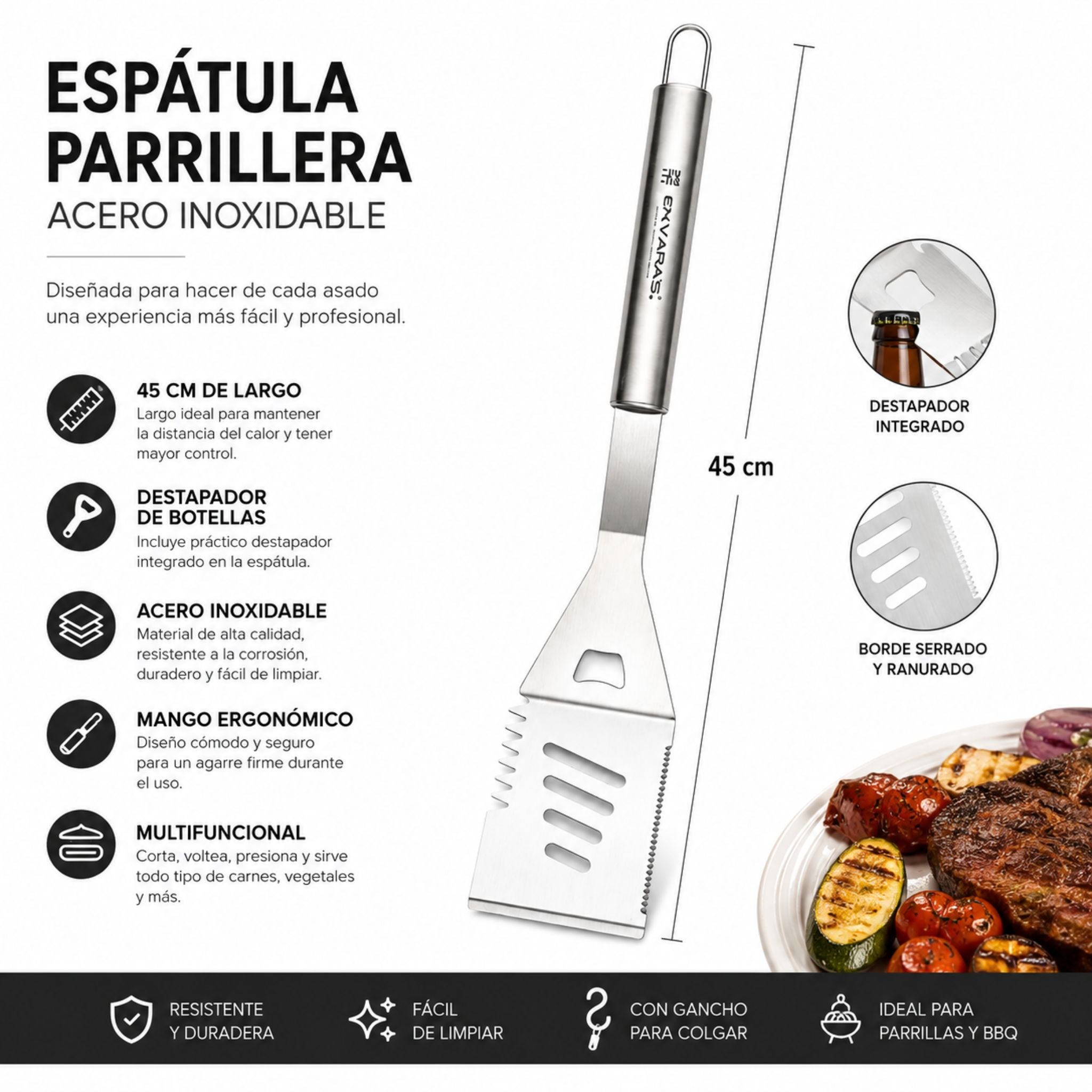 Espátula BBQ Inoxidable 45 cm Grill
