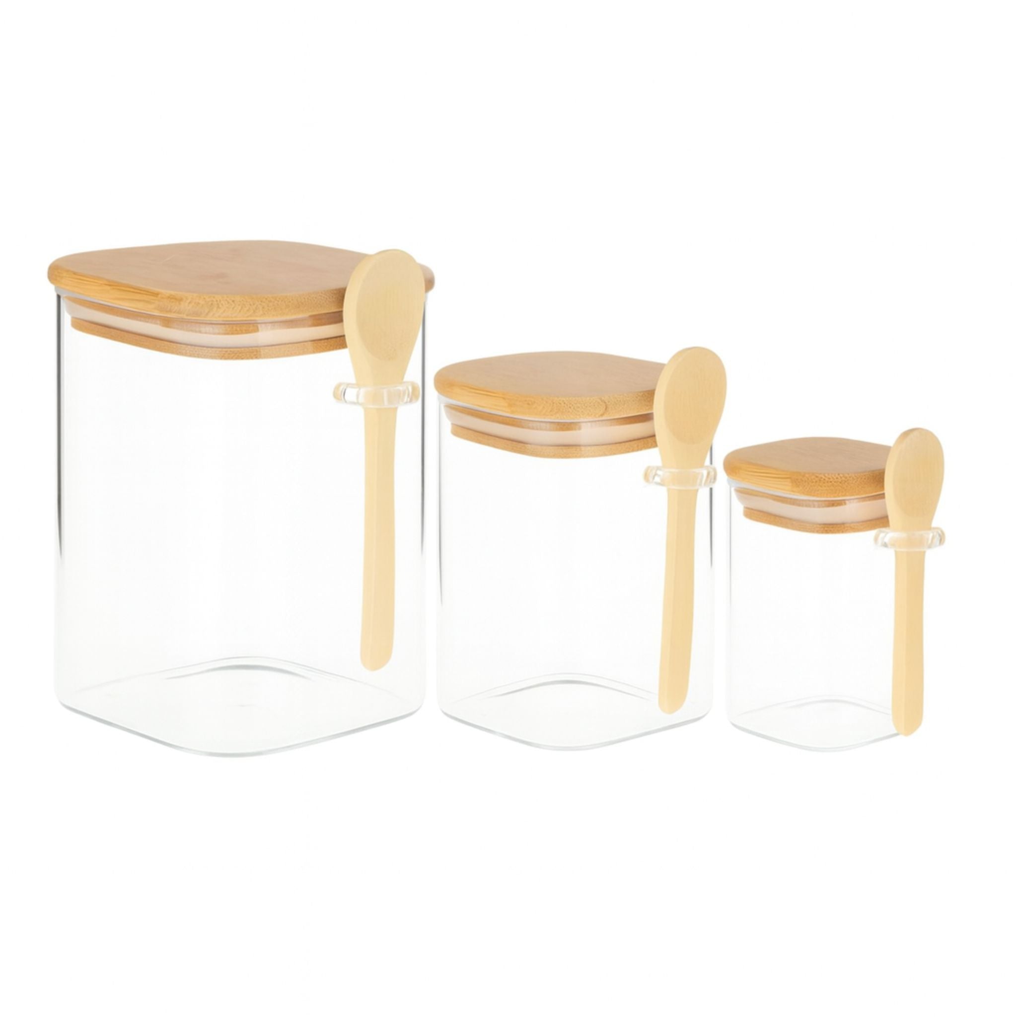 Set 3 Frascos De Vidrio Tapa Bambú