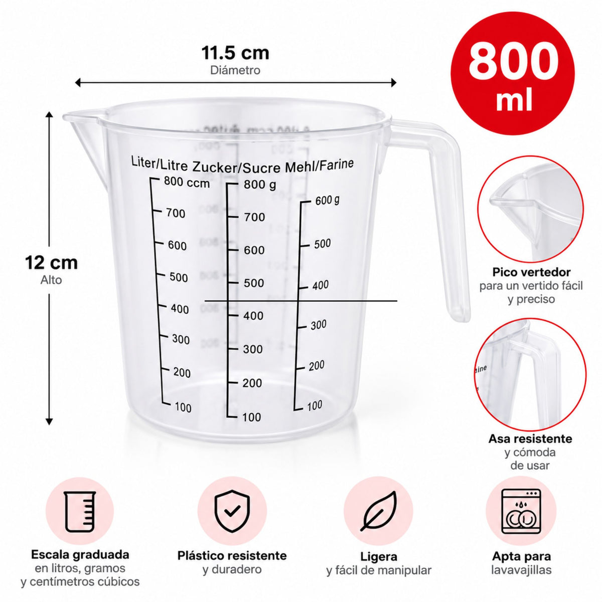 Jarra Medidora Plástica 0.8L
