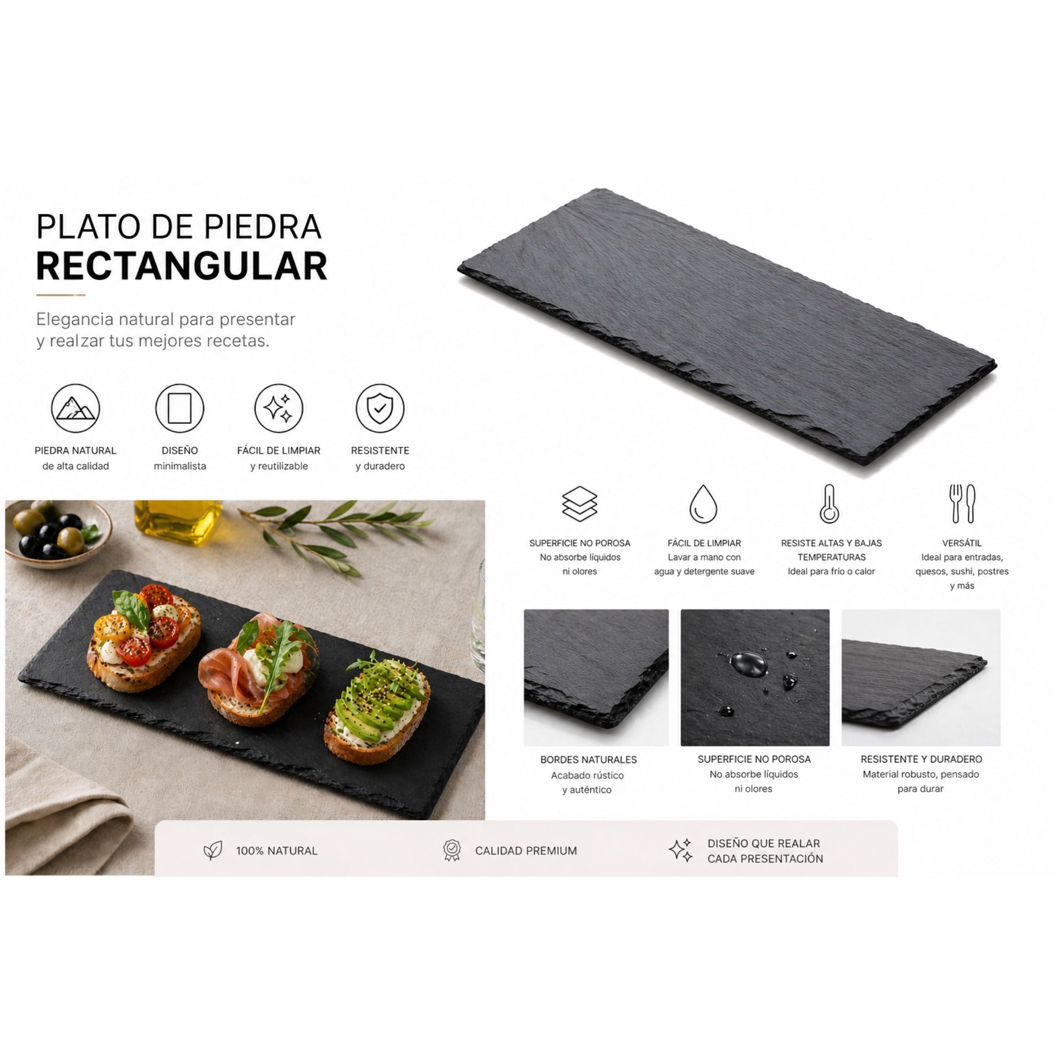 Plato De Piedra Rectangular 25x12cm