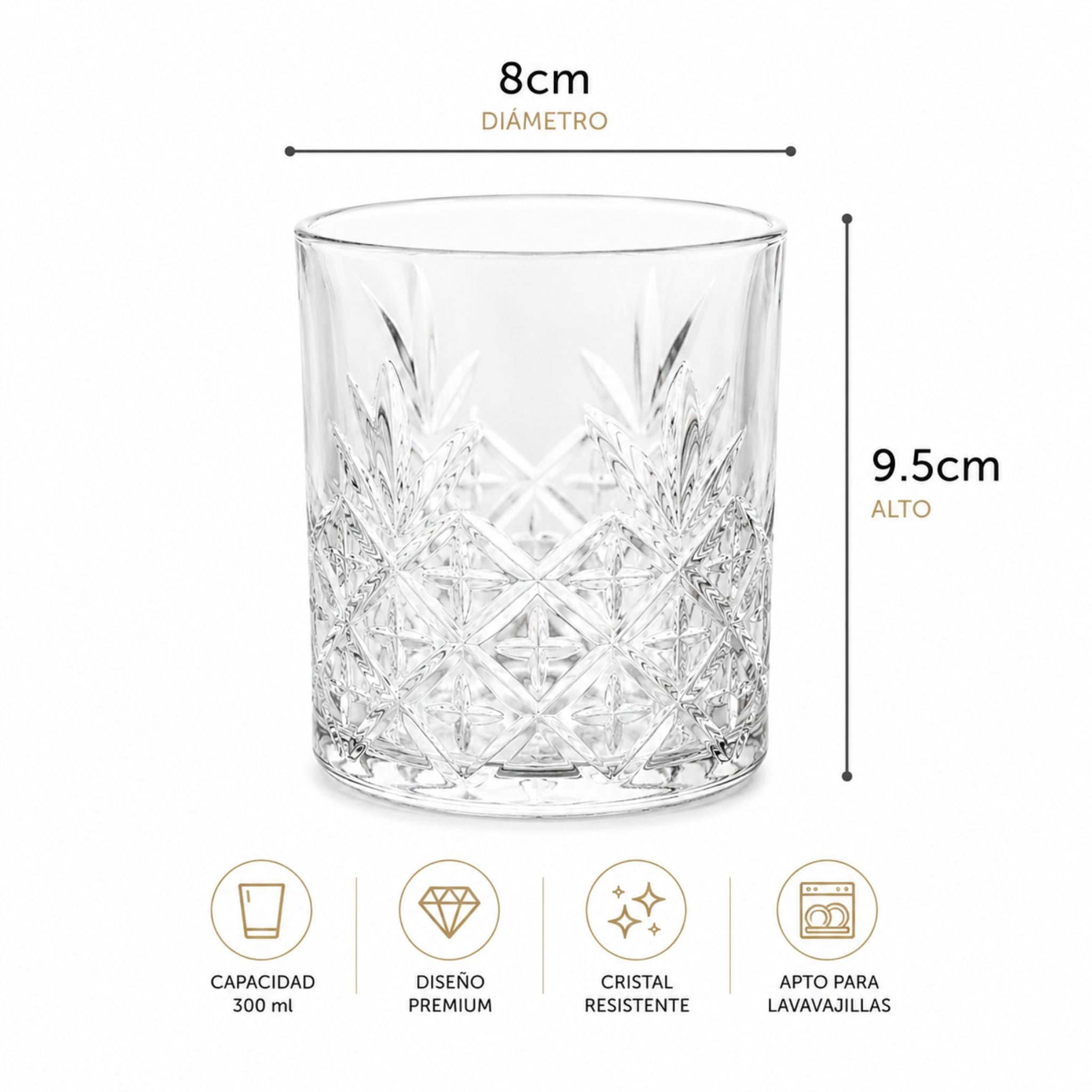 Vasos De Vidrio Bajos Whisky 340ml X6