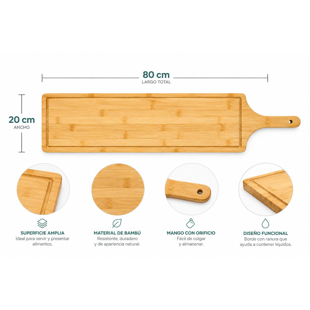 Tabla Bambú Picoteo 80cm