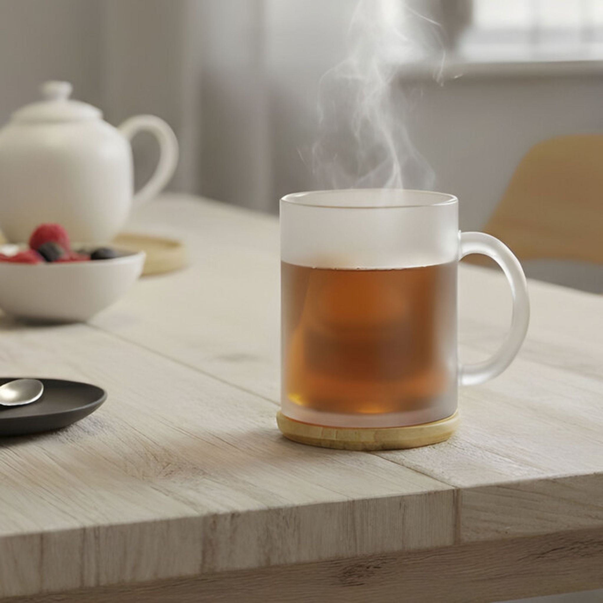 Taza De Vidrio Tapa Bambú 350ml