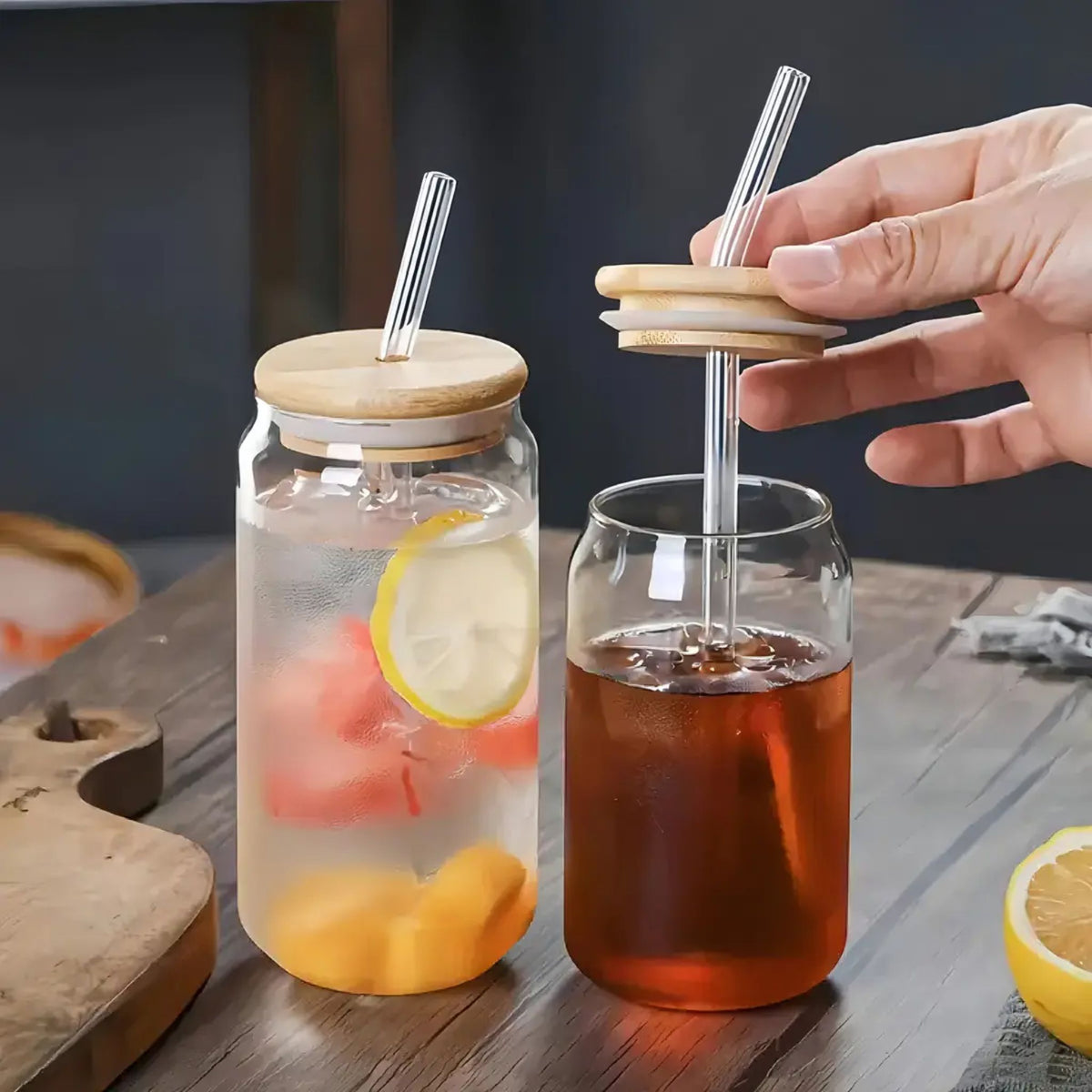 Vaso Vidrio Tapa Bambú 500ml