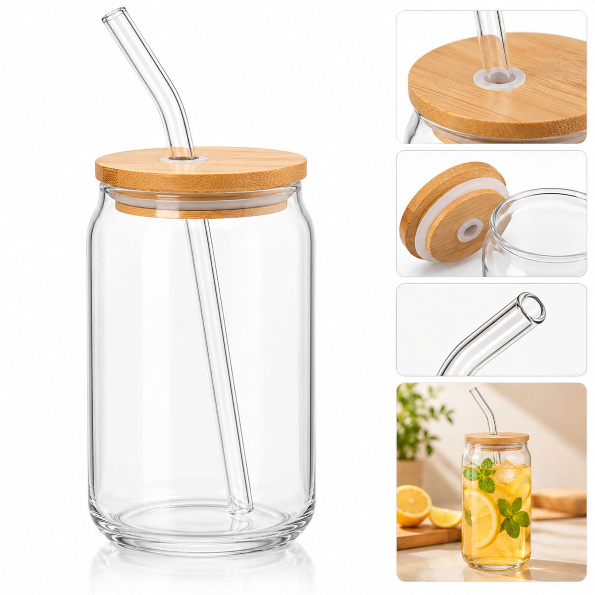 Vaso Vidrio Tapa Bambú 500ml