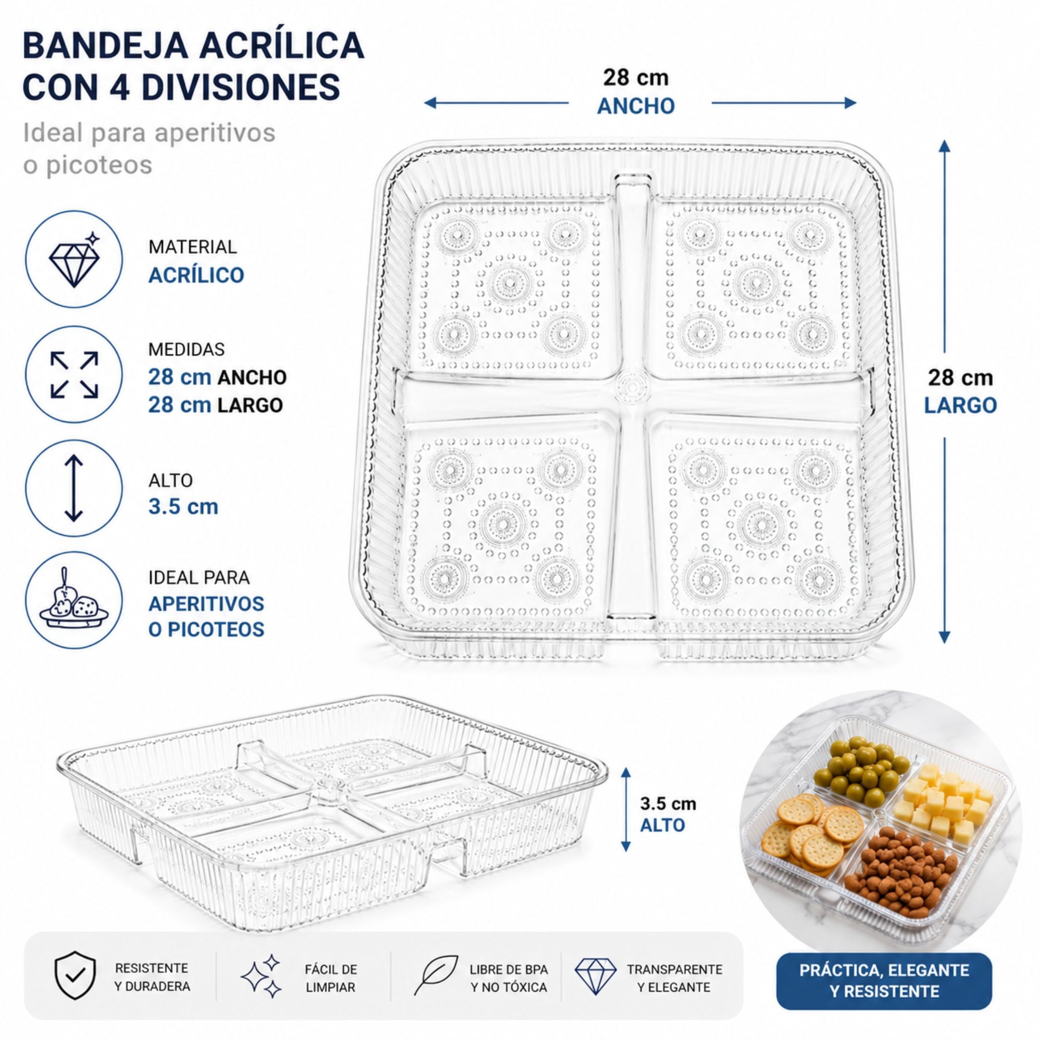 3 Bandejas Acrílicas 4 Divisiones