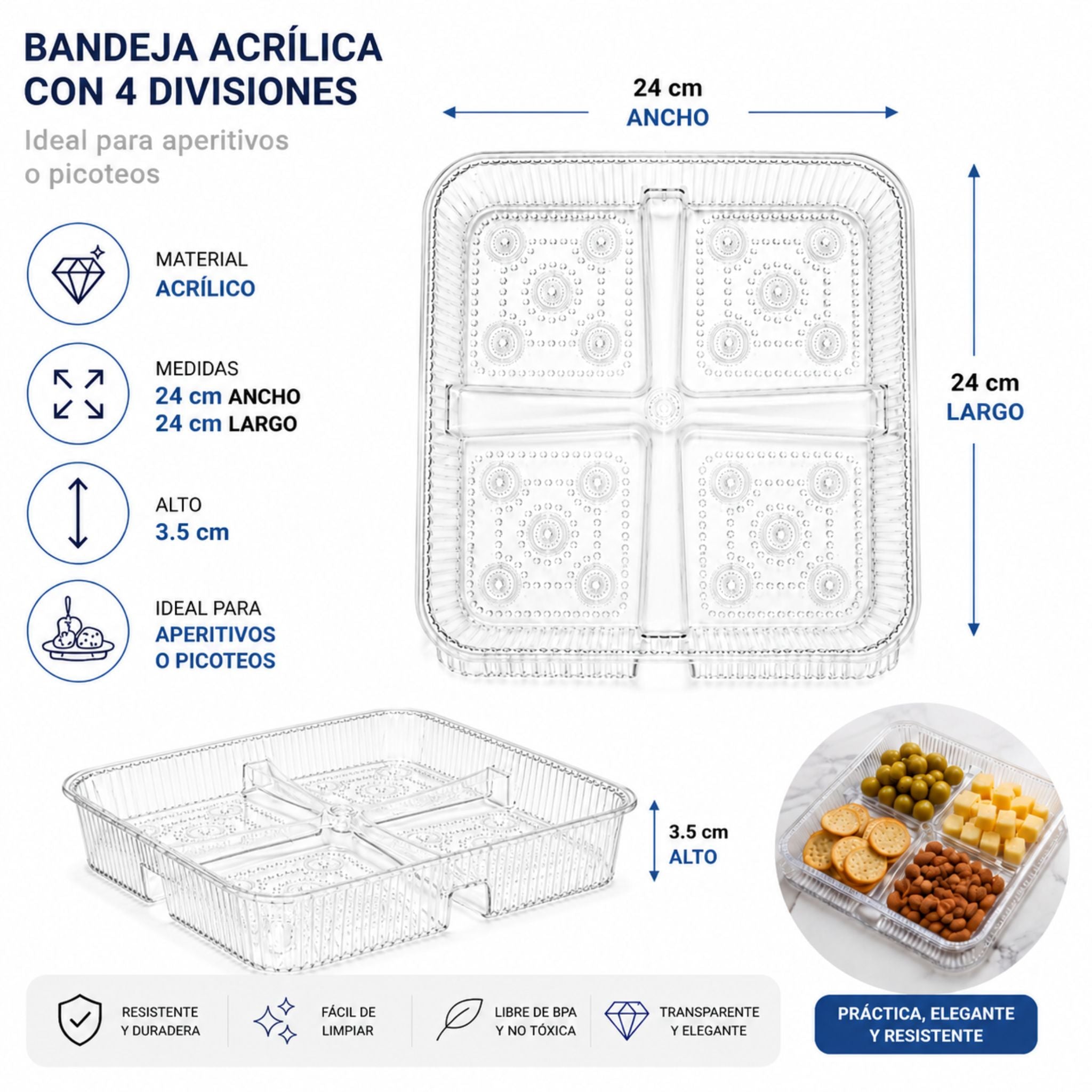 3 Bandejas Acrílicas 4 Divisiones