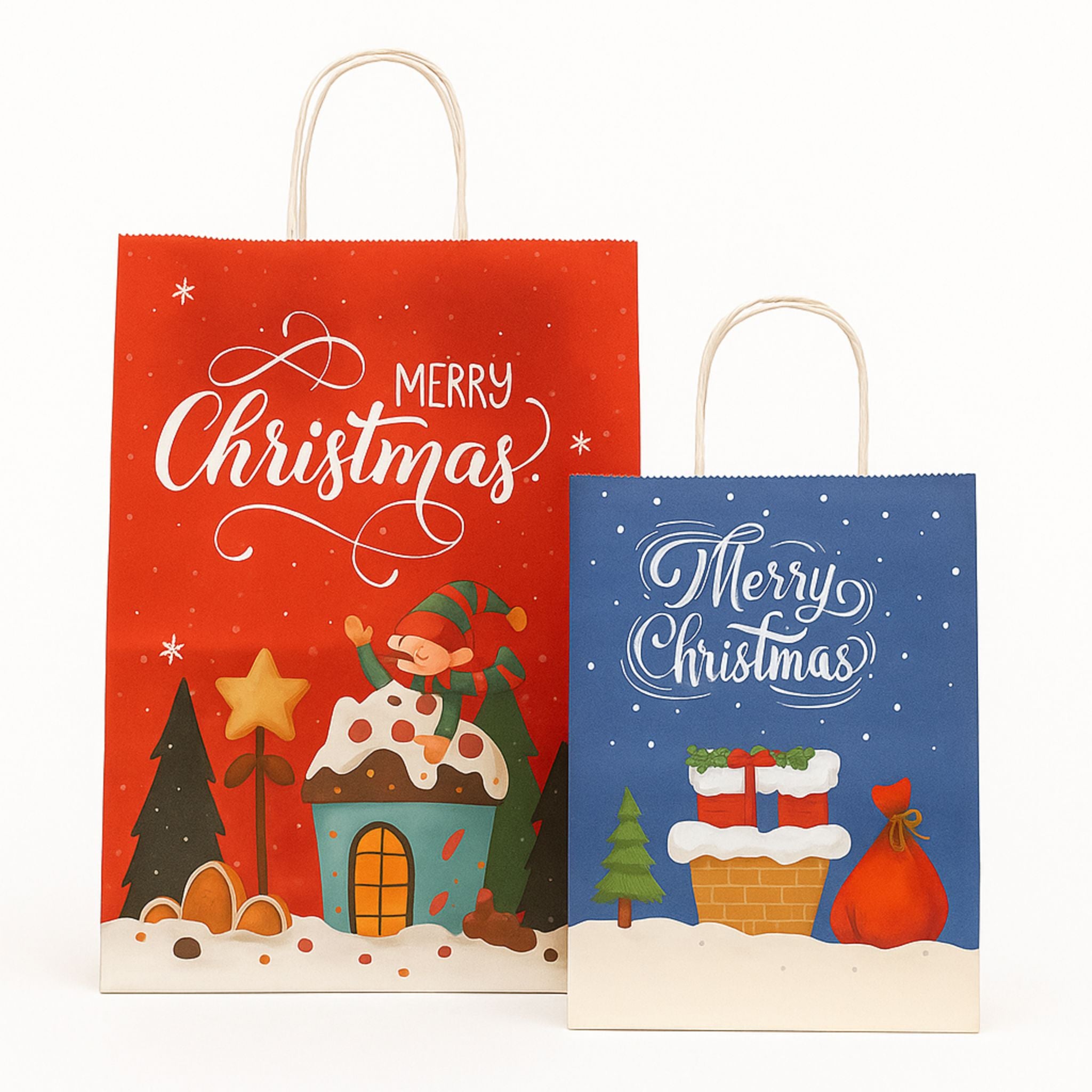 24 Bolsas Navideñas Kraft G - S +Cintas