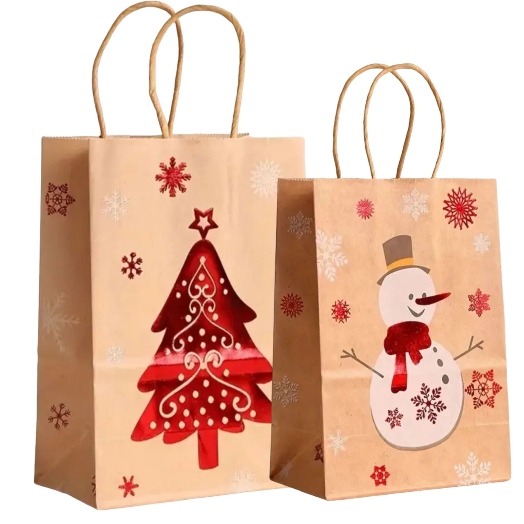 24 Bolsas Navideñas Kraft M - S + Cintas
