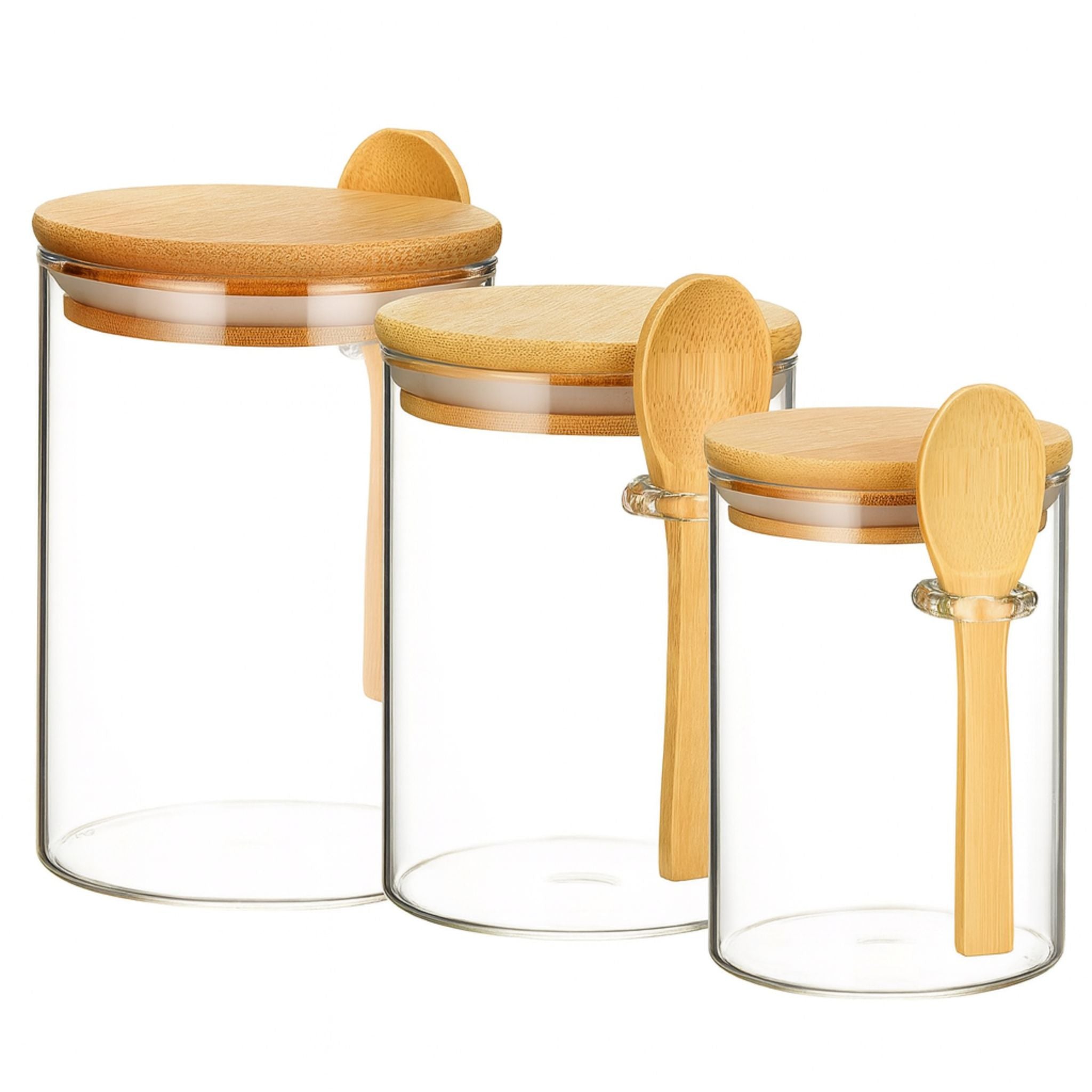 Frascos De Vidrio Tapa Bambú X3