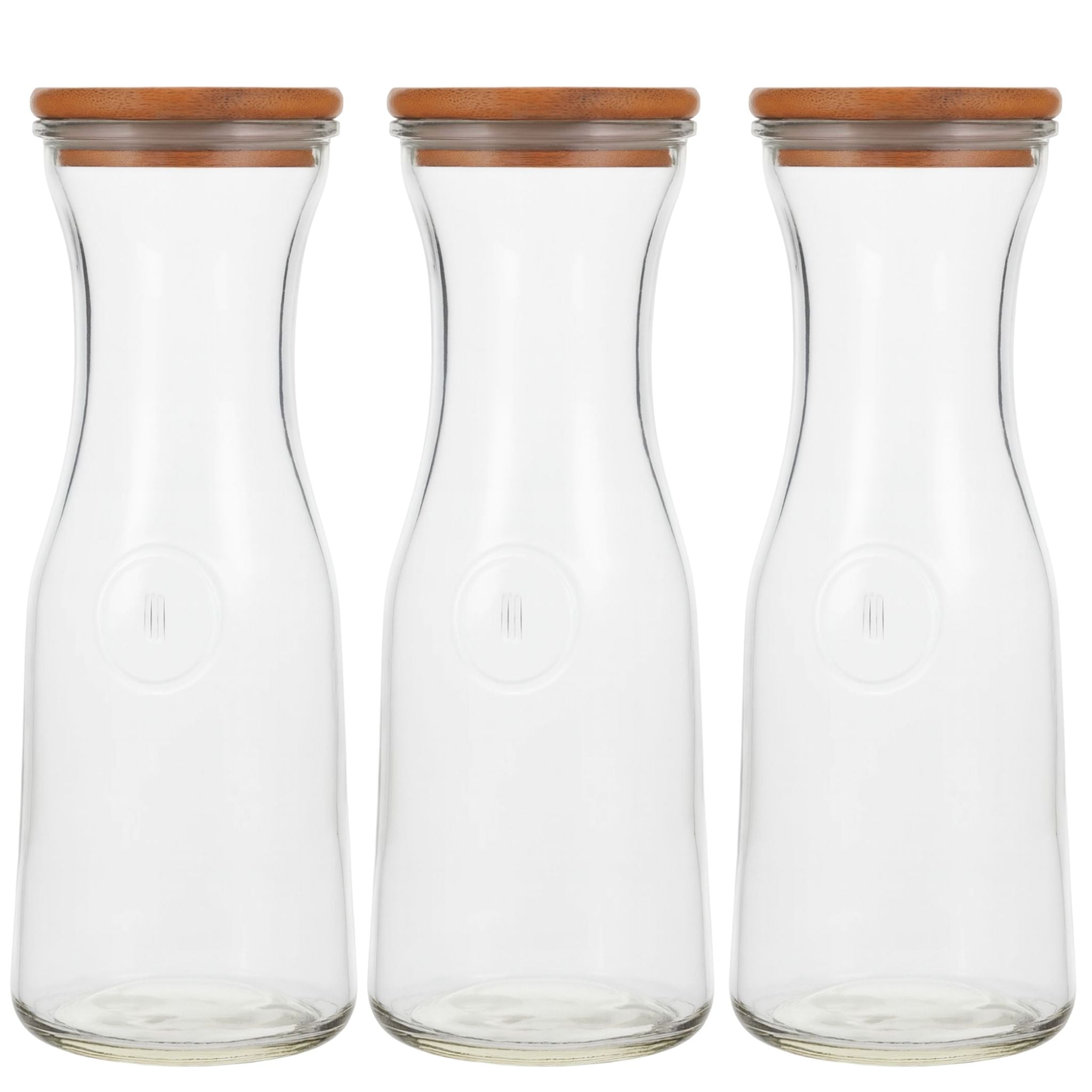 Botella De Vidrio Tapa Bambú X3