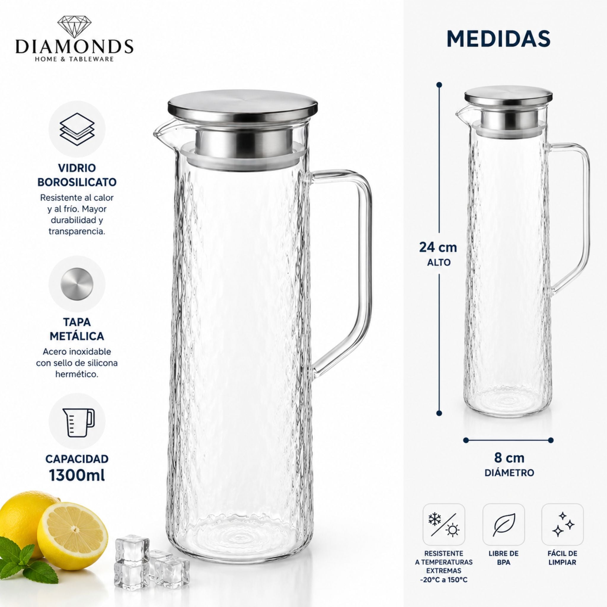 Jarra Borosilicato 1,3L con Tapa