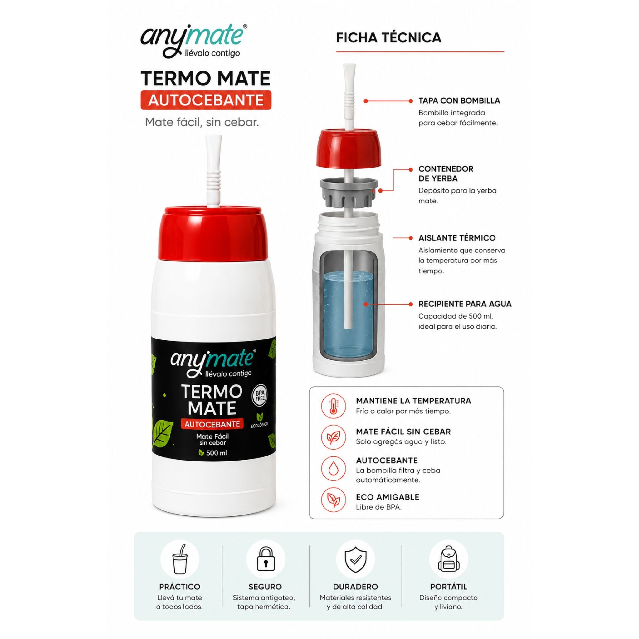 Kit De Mate Termo Autocebante + Yerbera
