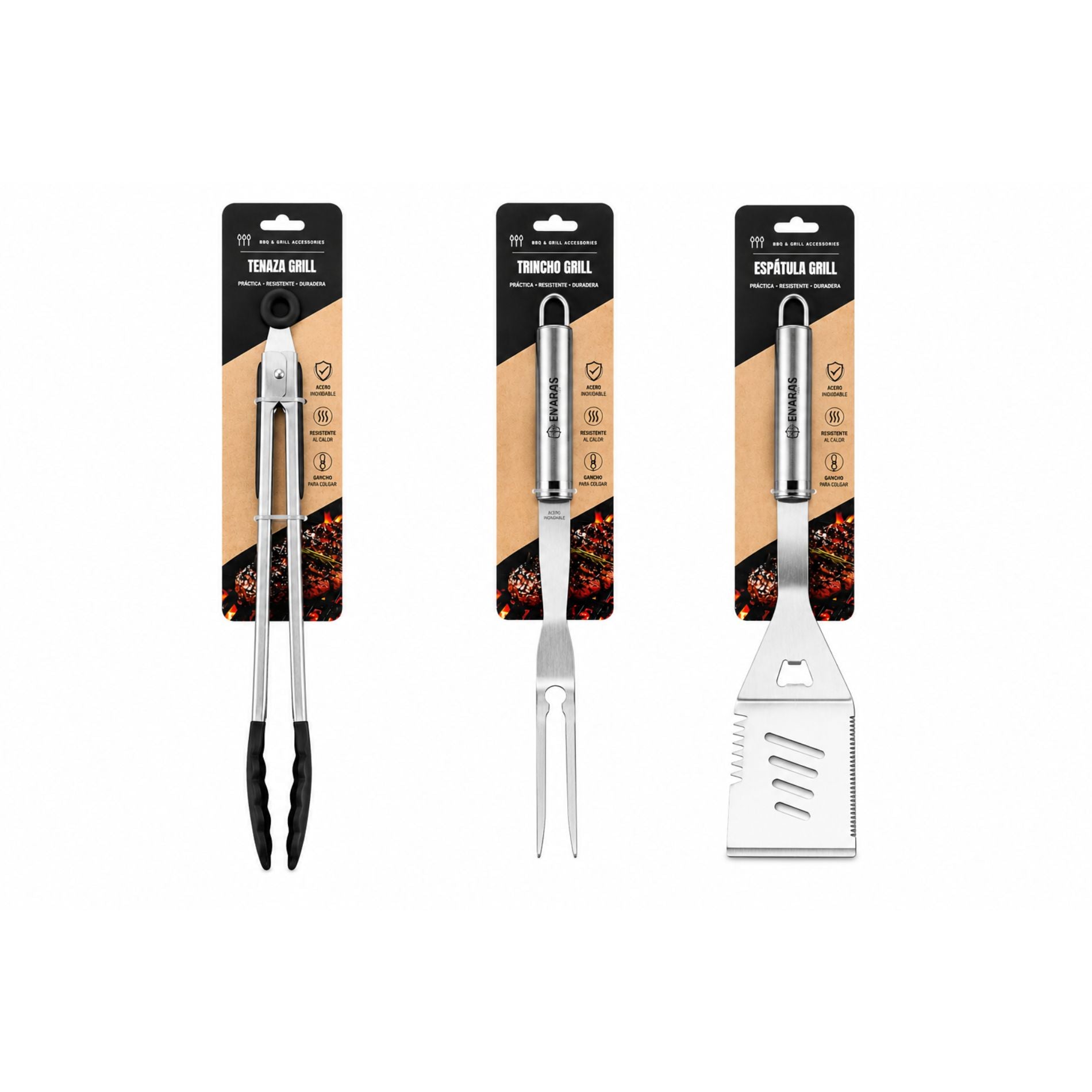 Set Parrillero 3 Piezas Inoxidable