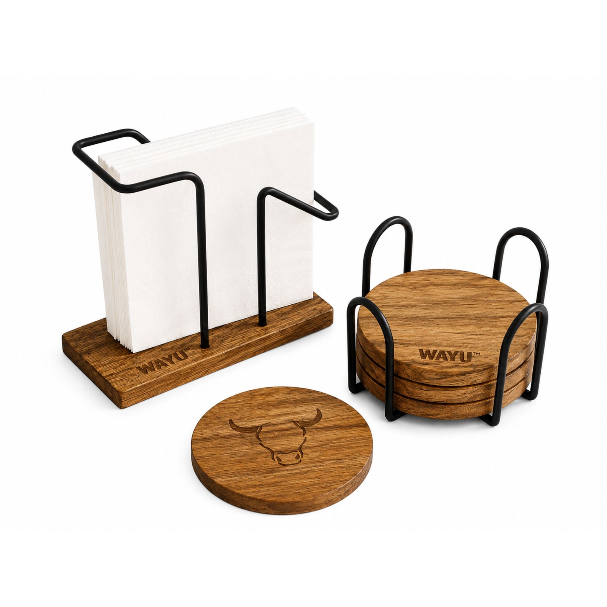 Servilletero + Posavasos Madera Wayu