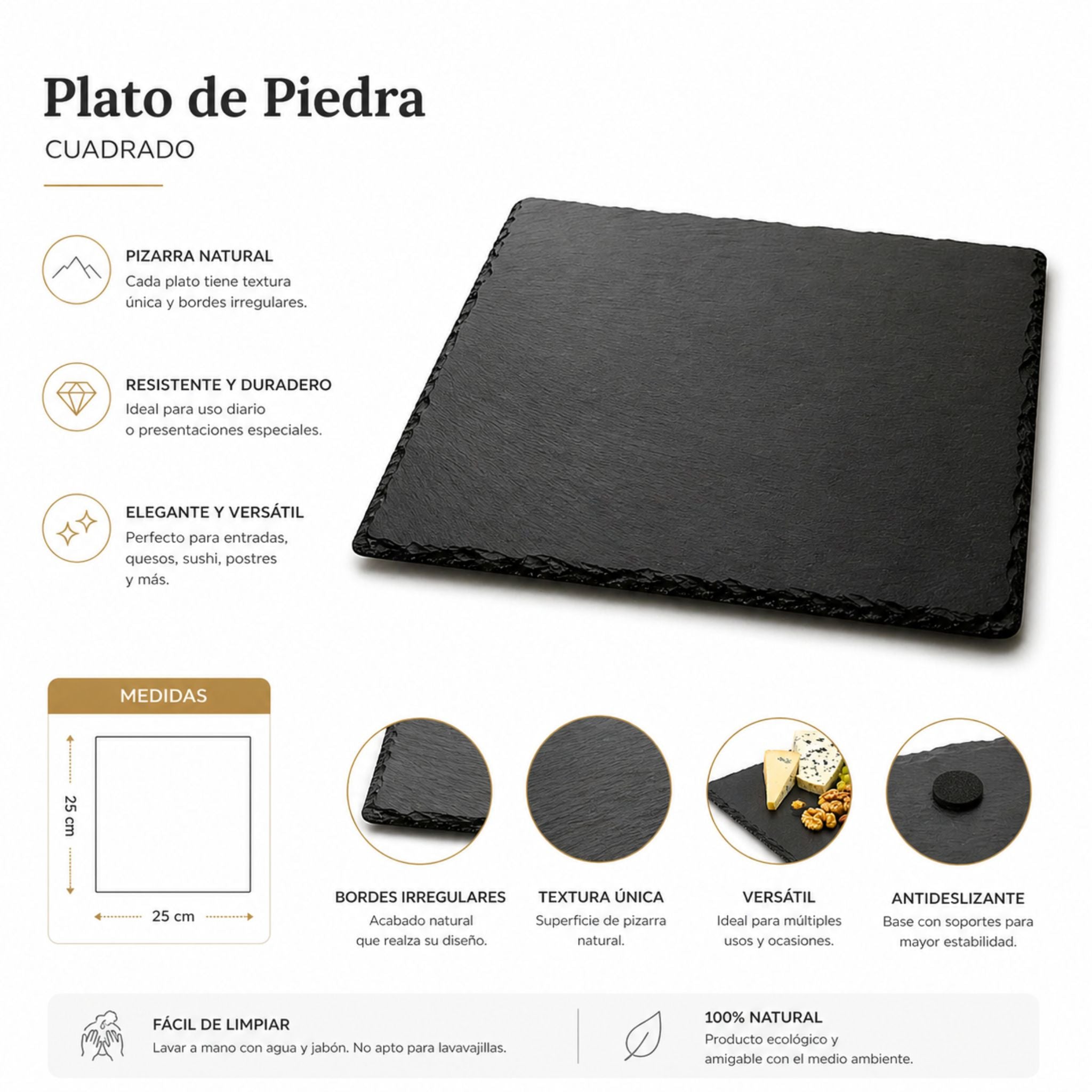Plato De Piedra Cuadrado 25x25cm