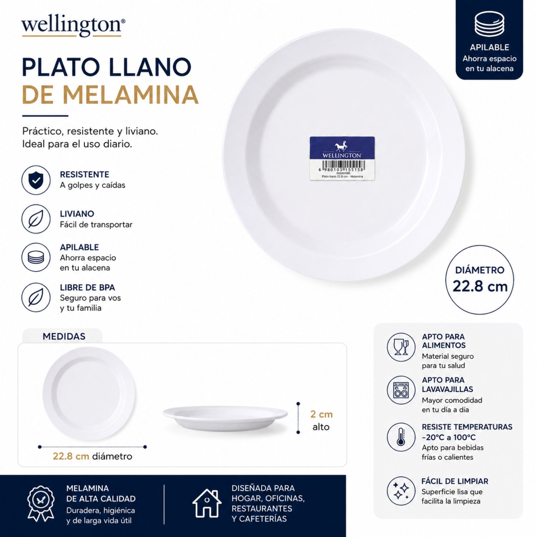 Plato LLano Melamina 22.8cm